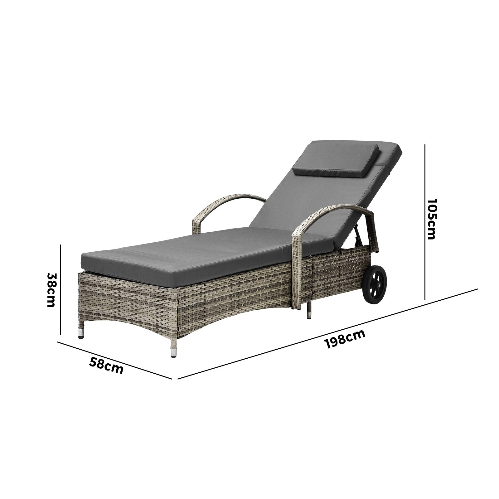 Livsip Wheeled Sun Lounger Day Bed Outdoor Setting Patio Furniture - Sunyee