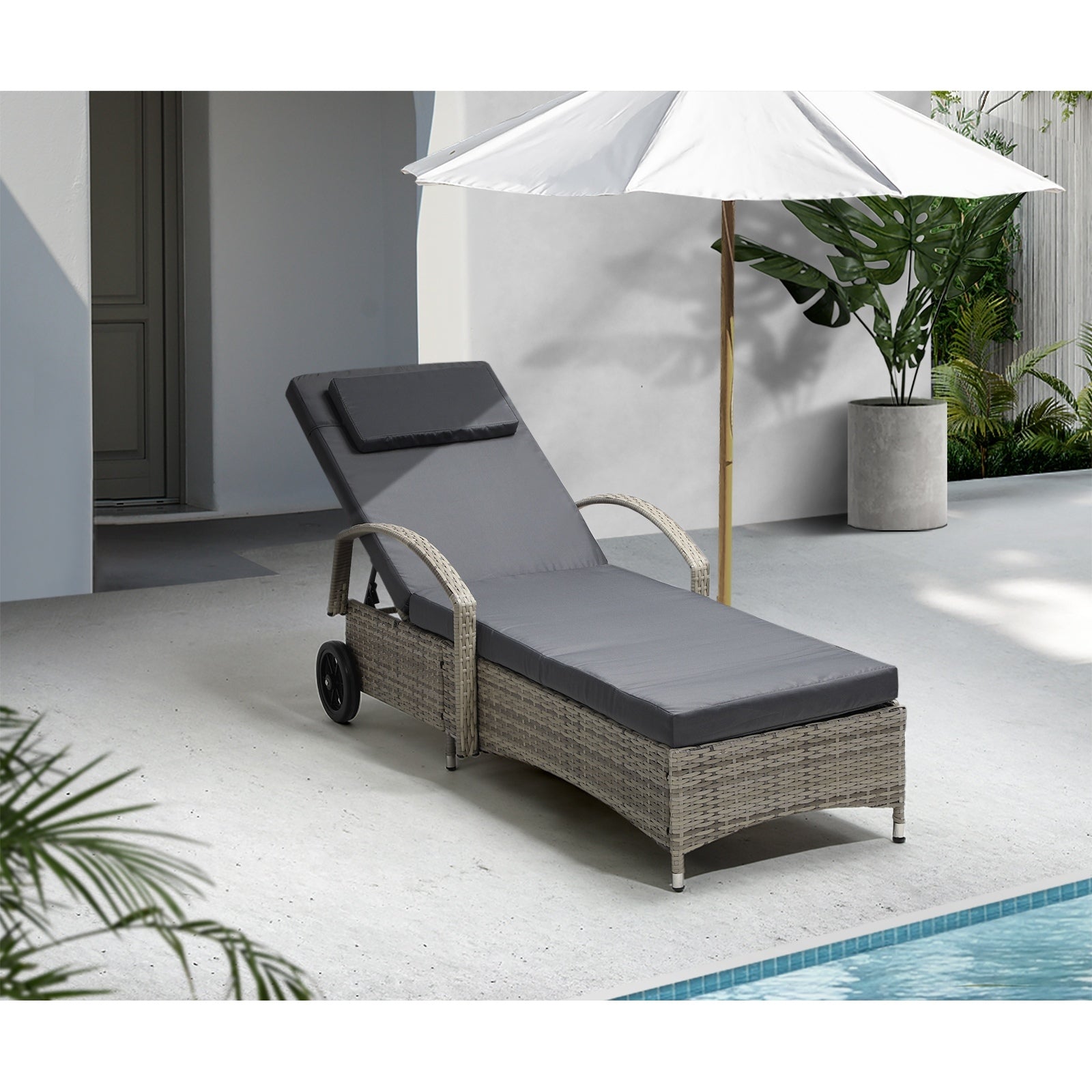 Livsip 2x Sun Lounge Wicker Lounger Chair Outdoor Furniture Day Bed Garden Grey - Sunyee