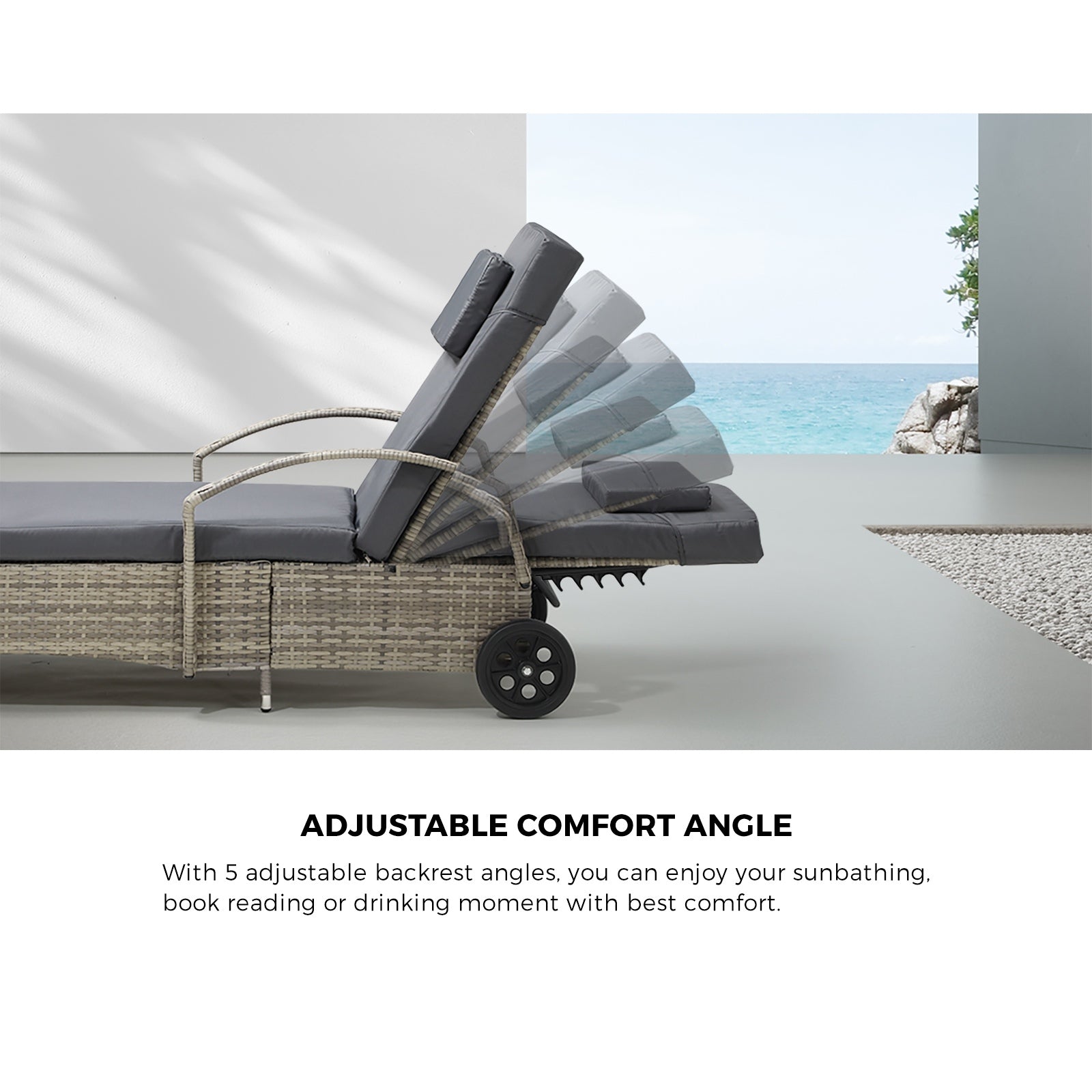 Livsip 2x Sun Lounge Wicker Lounger Chair Outdoor Furniture Day Bed Garden Grey - Sunyee