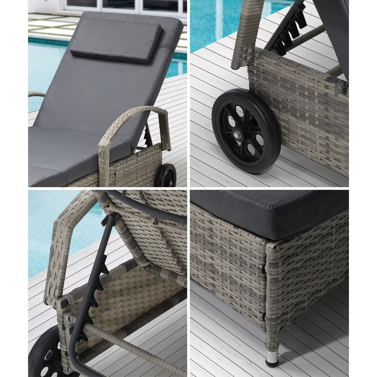 Livsip 2x Sun Lounge Wicker Lounger Chair Outdoor Furniture Day Bed Garden Grey - Sunyee