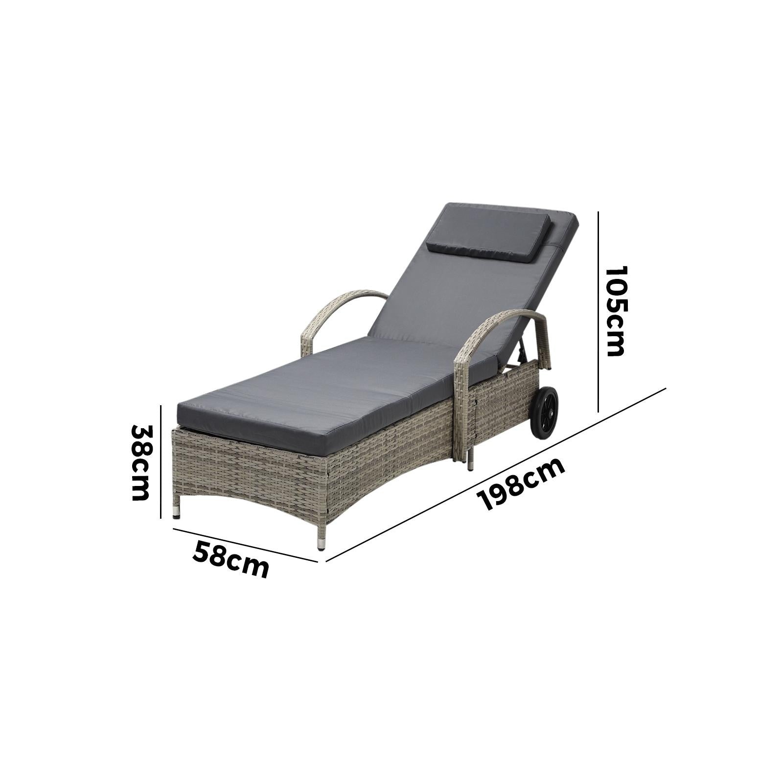 Livsip 2x Sun Lounge Wicker Lounger Chair Outdoor Furniture Day Bed Garden Grey - Sunyee