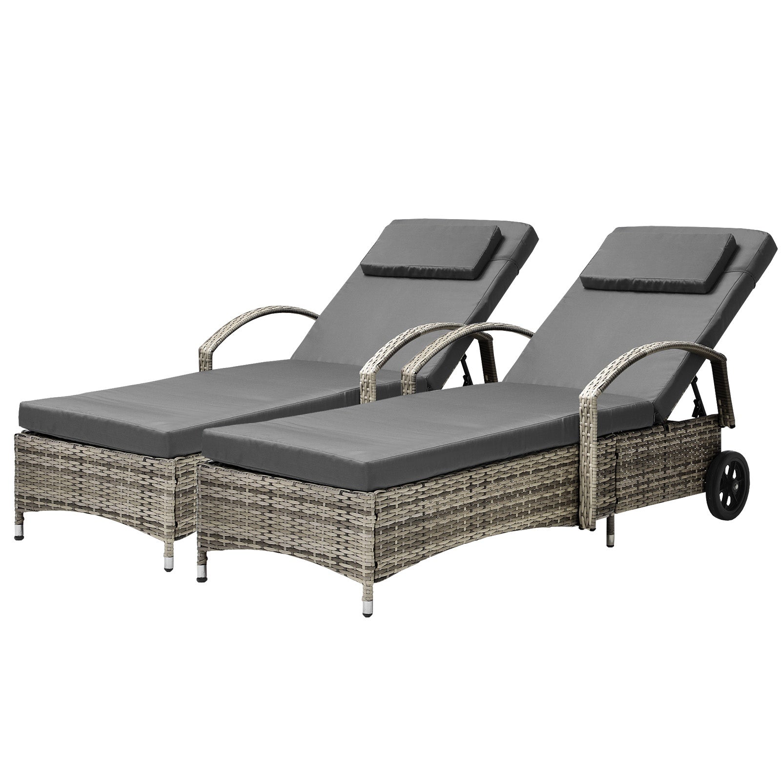 Livsip 2x Sun Lounge Wicker Lounger Chair Outdoor Furniture Day Bed Garden Grey - Sunyee