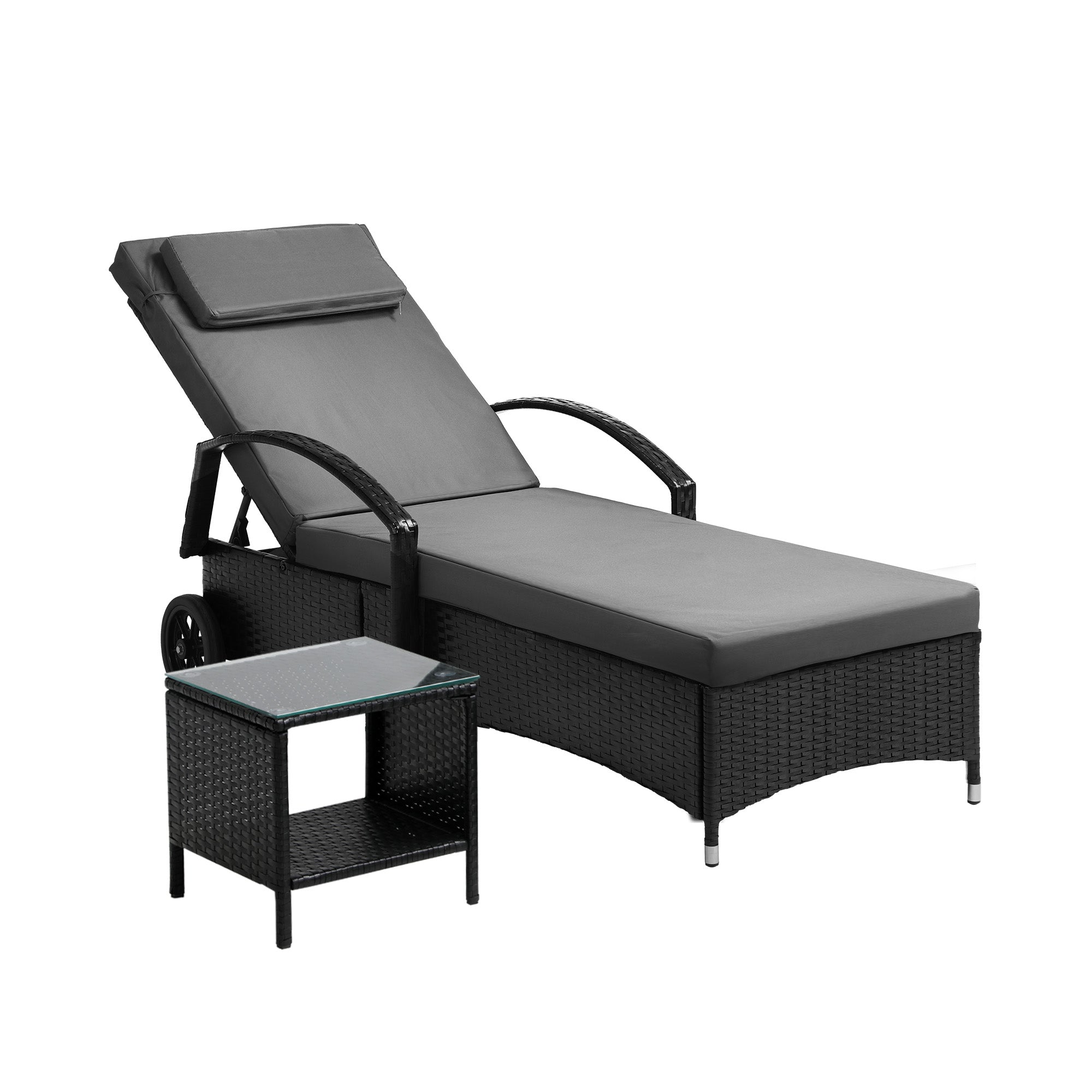 Livsip Sun Lounger Wheeled Day Bed with Table Set Outdoor Patio Furniture - Sunyee