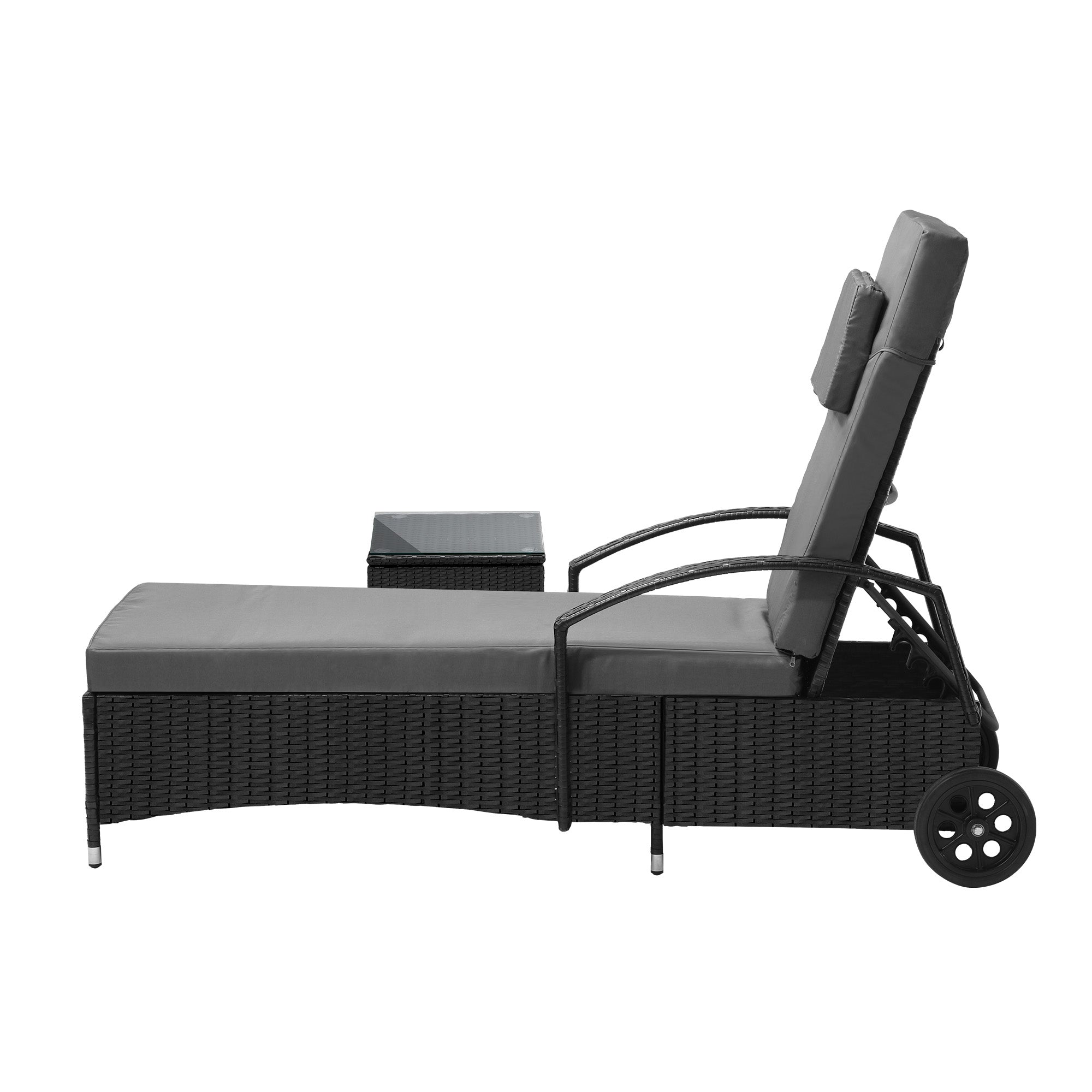 Livsip Sun Lounger Wheeled Day Bed with Table Set Outdoor Patio Furniture - Sunyee