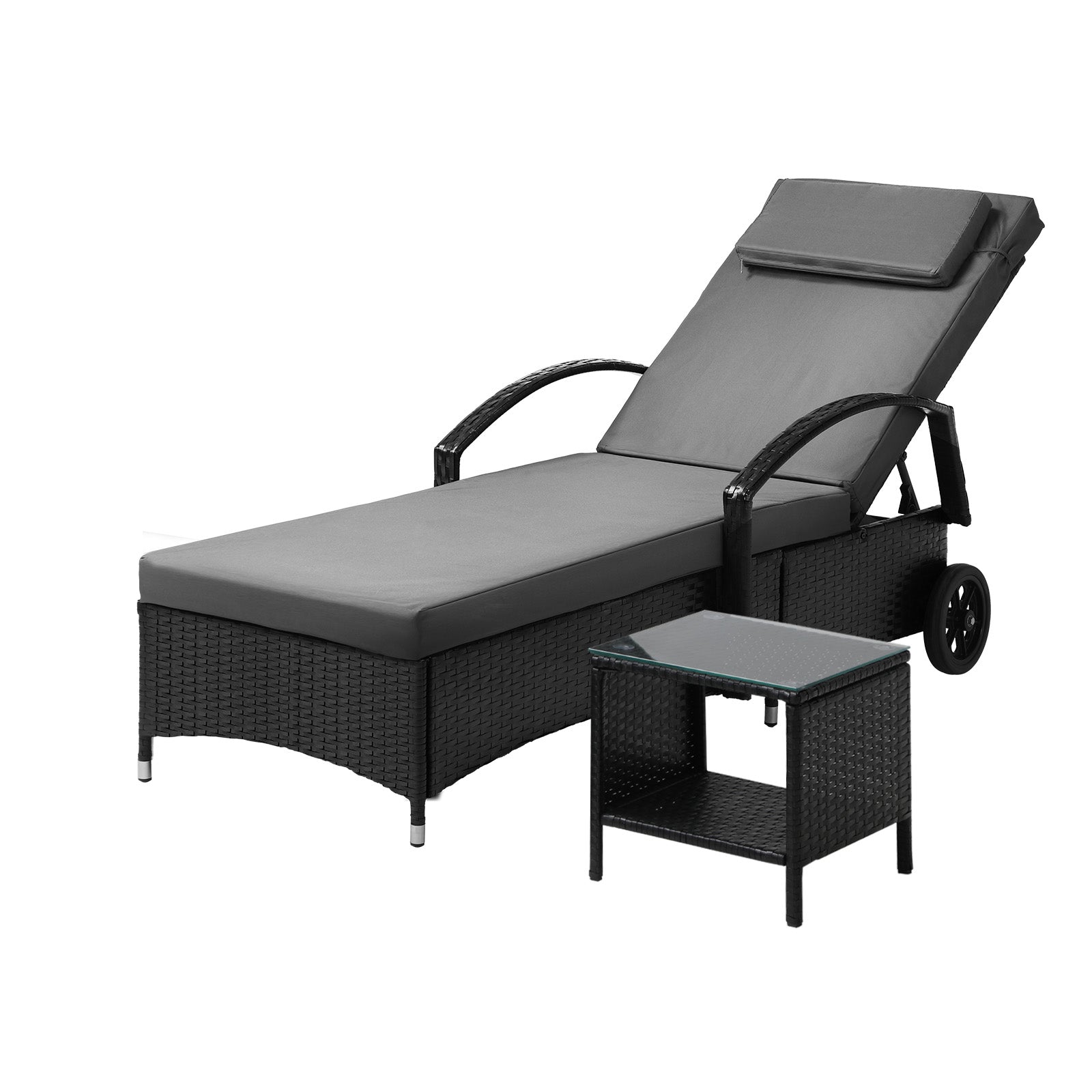 Livsip Sun Lounger Wicker Lounge Day Bed Table Outdoor Setting Patio Furniture - Sunyee