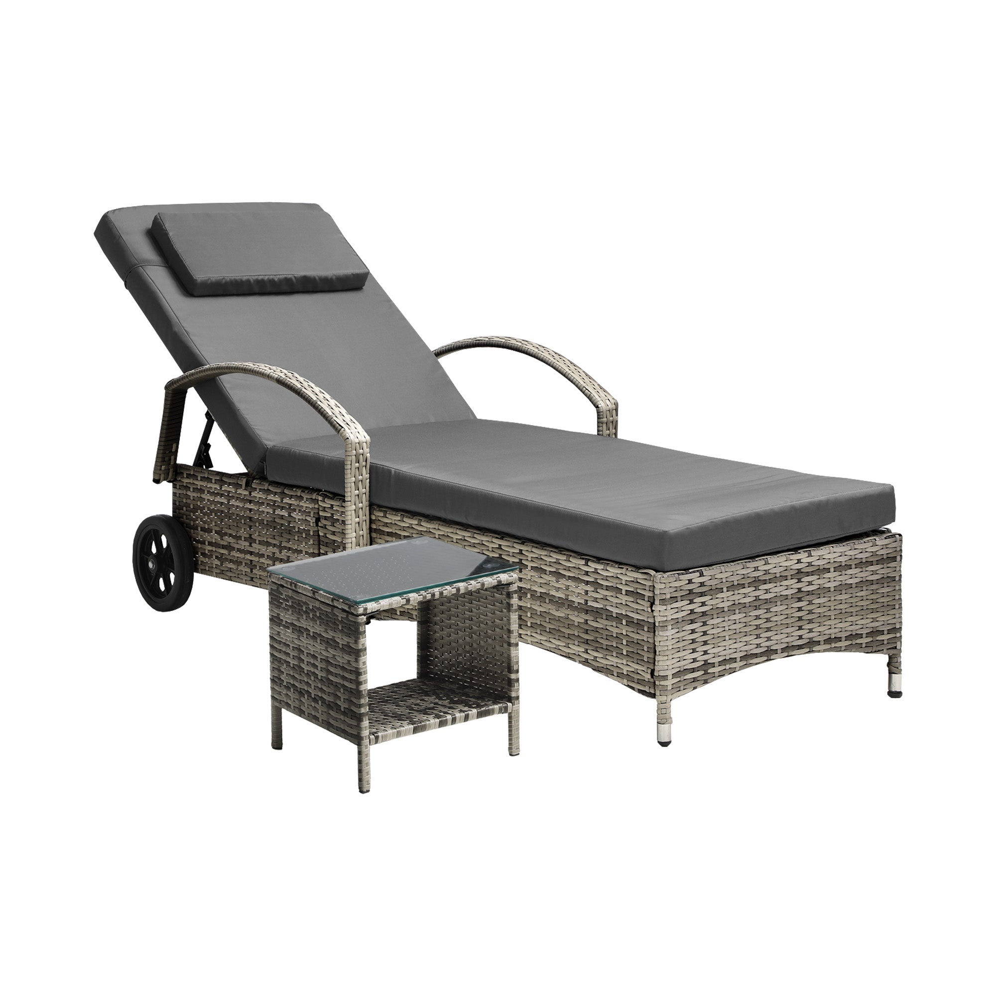 Livsip Sun Lounger Wheeled Day Bed with Table Patio Outdoor Setting Furniture - Sunyee