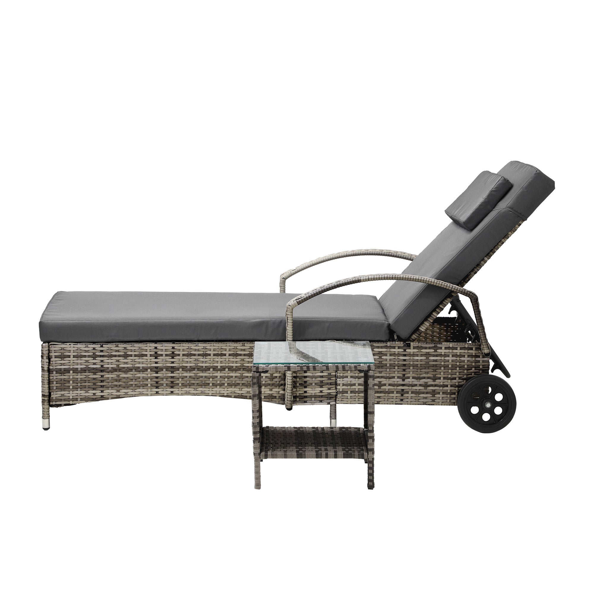 Livsip Sun Lounger Wheeled Day Bed with Table Patio Outdoor Setting Furniture - Sunyee