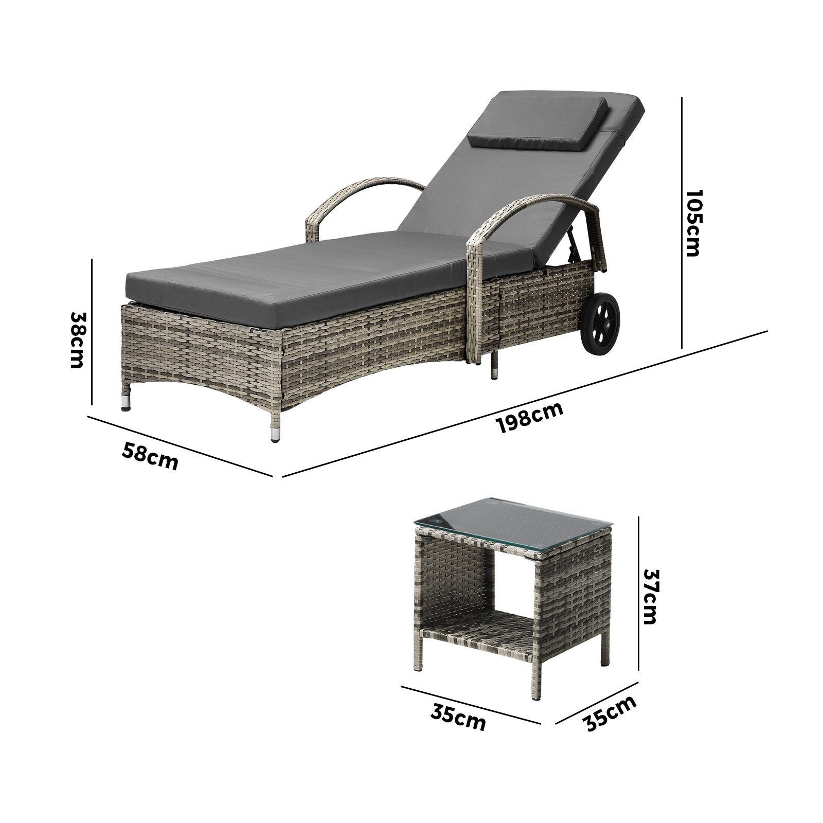 Livsip Sun Lounger Wheeled Day Bed with Table Patio Outdoor Setting Furniture - Sunyee