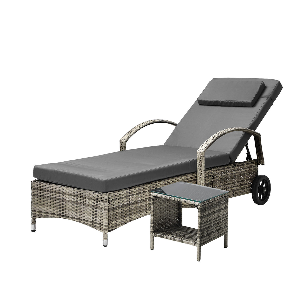 Livsip Sun Lounger Day Bed with Table Patio Set Outdoor Setting Furniture - Sunyee