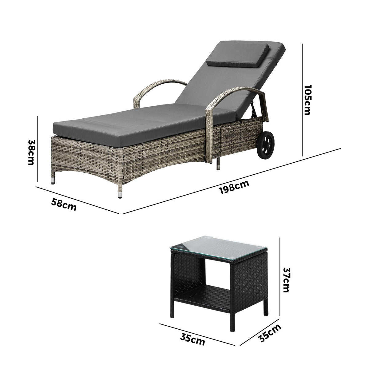 Livsip Sun Lounger Day Bed with Table Patio Set Outdoor Setting Furniture - Sunyee