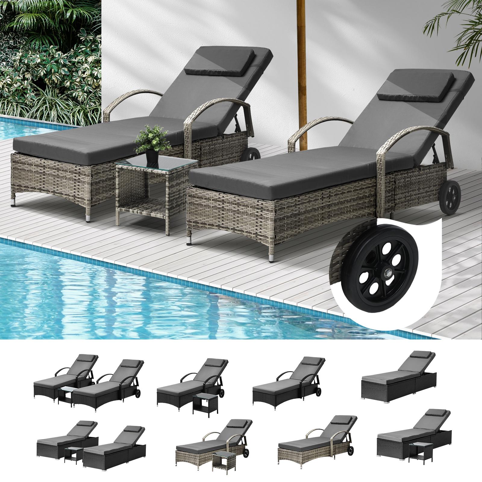 Livsip Sun Lounger Wicker Lounge Day Bed Table Outdoor Setting Patio Furniture - Sunyee