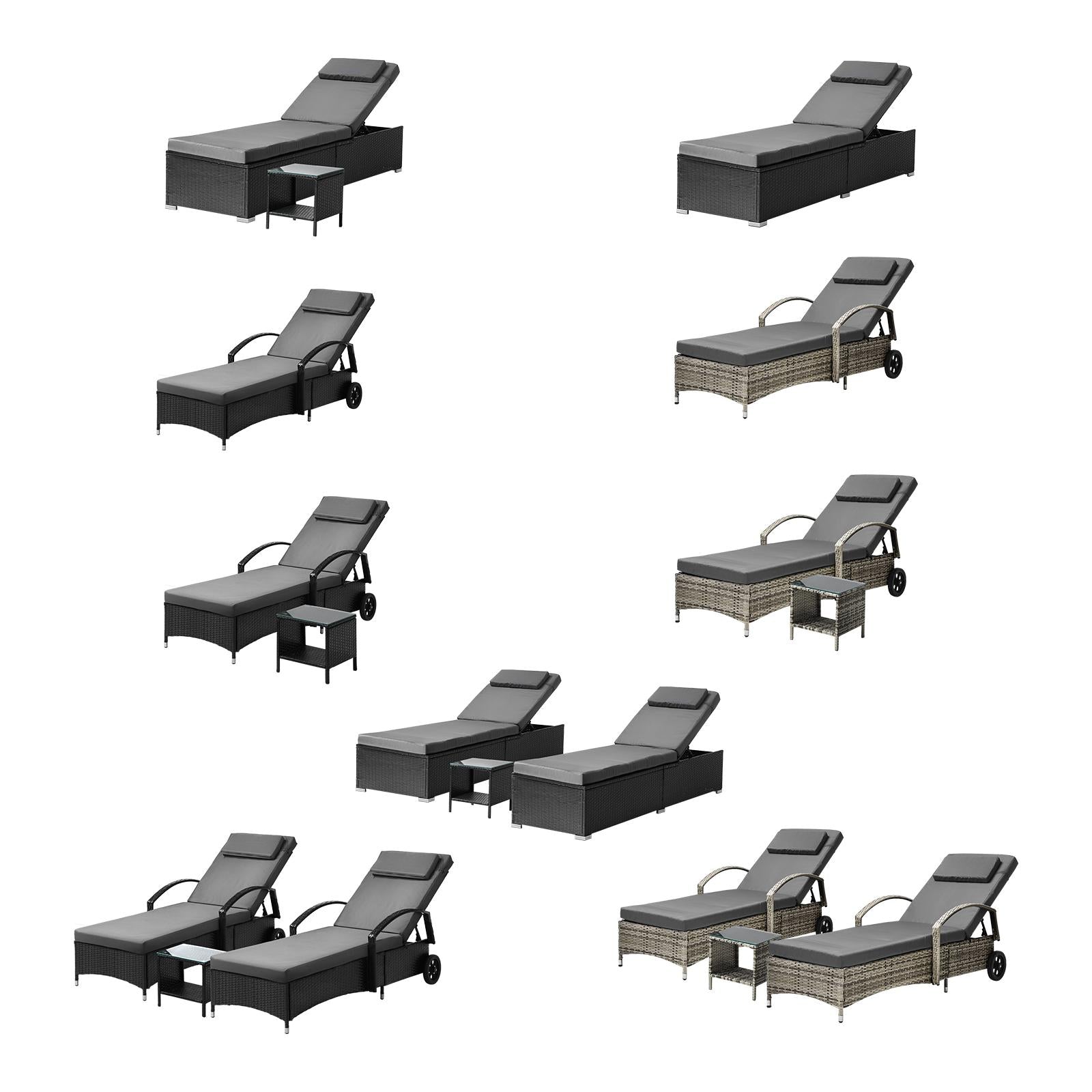 Livsip Sun Lounger Wicker Lounge Day Bed Table Outdoor Setting Patio Furniture - Sunyee