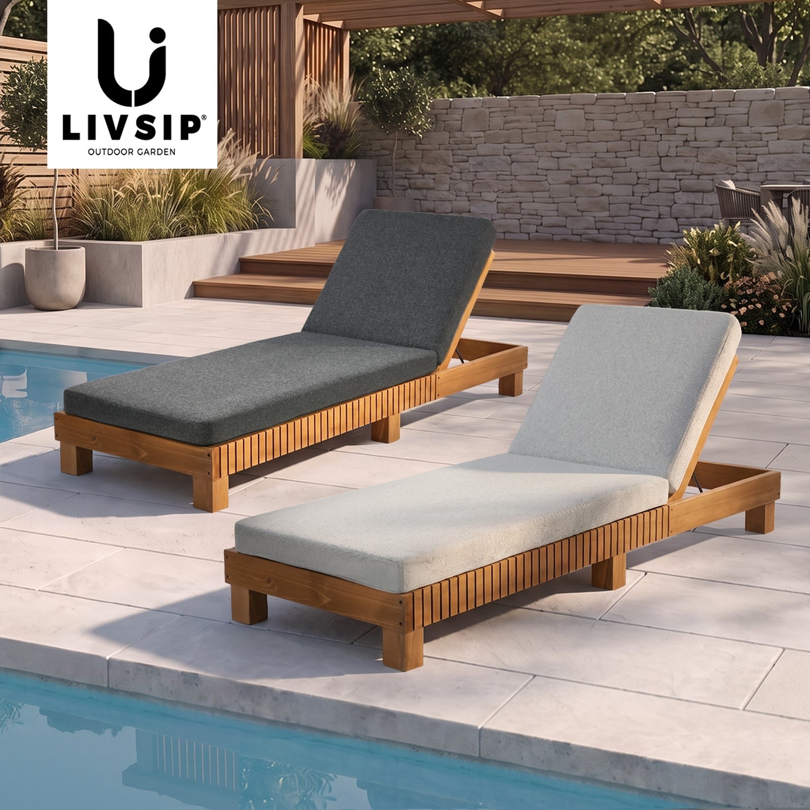 Livsip Sun Lounge Outdoor Wooden Lounger Day Bed Beach Chair Patio Furniture