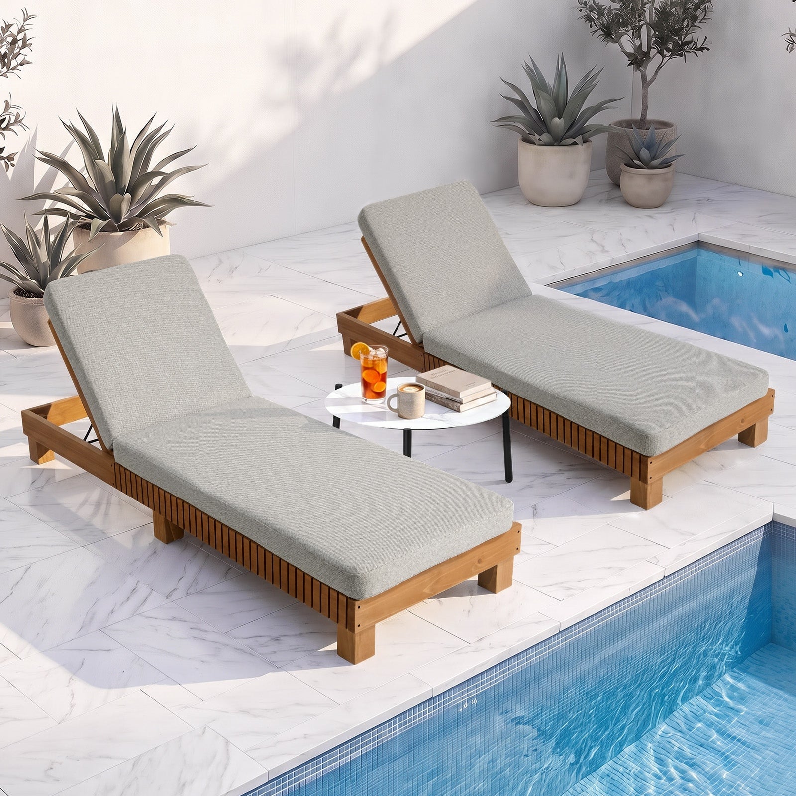 Livsip Sun Lounge Set with Table Outdoor Lounge Daybed Recliner Furniture Beige