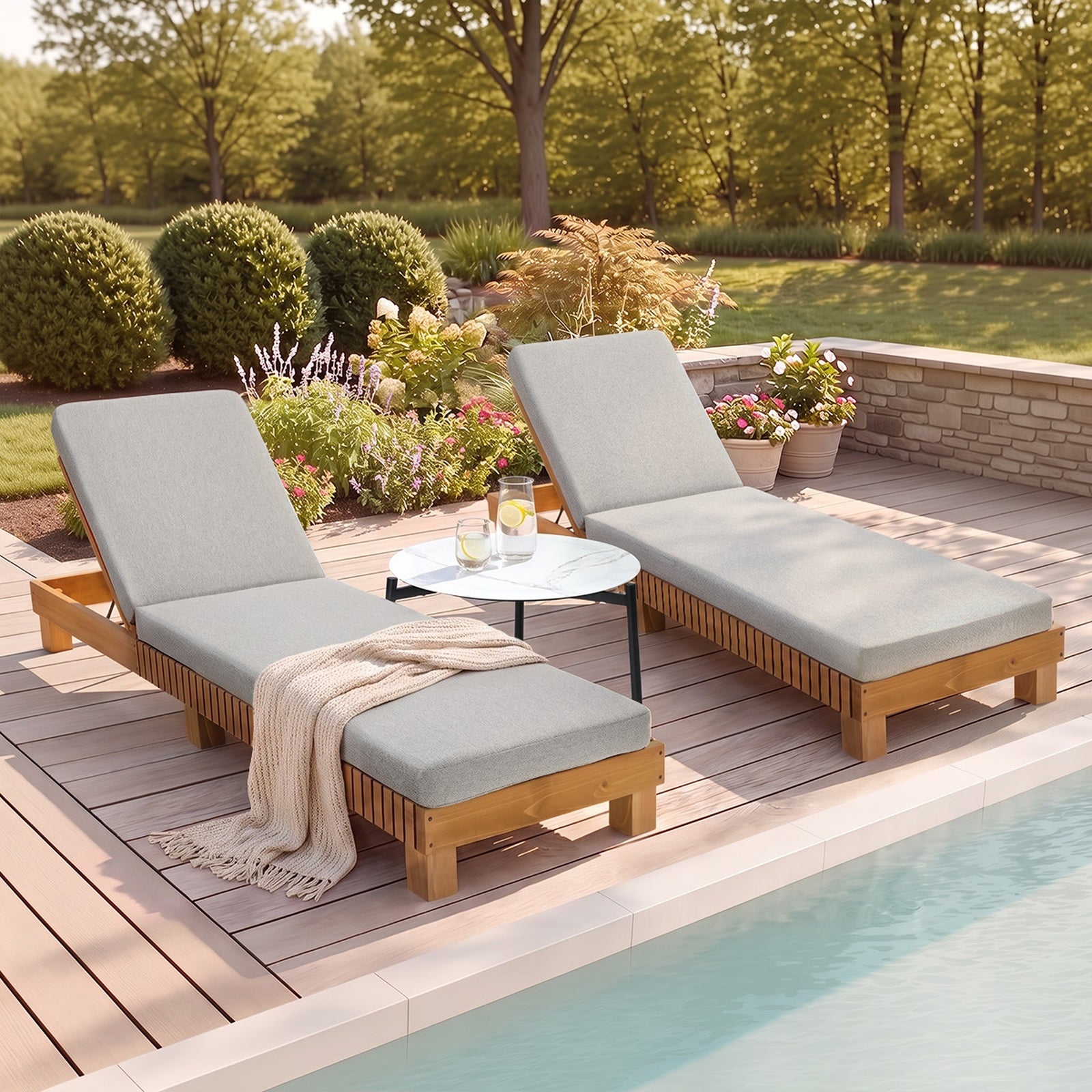 Livsip Sun Lounge Set with Table Outdoor Lounge Daybed Recliner Furniture Beige