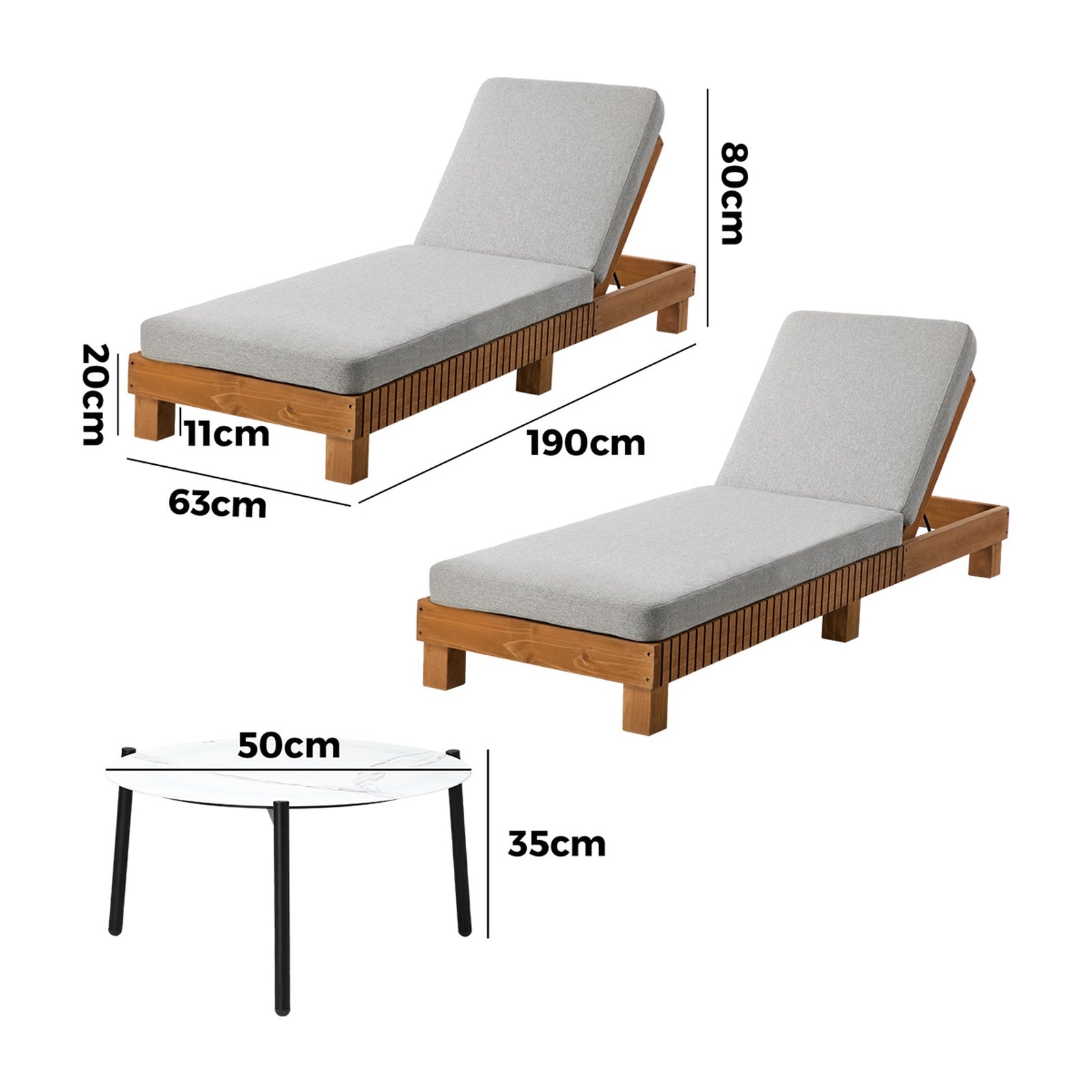 Livsip Sun Lounge Set with Table Outdoor Lounge Daybed Recliner Furniture Beige