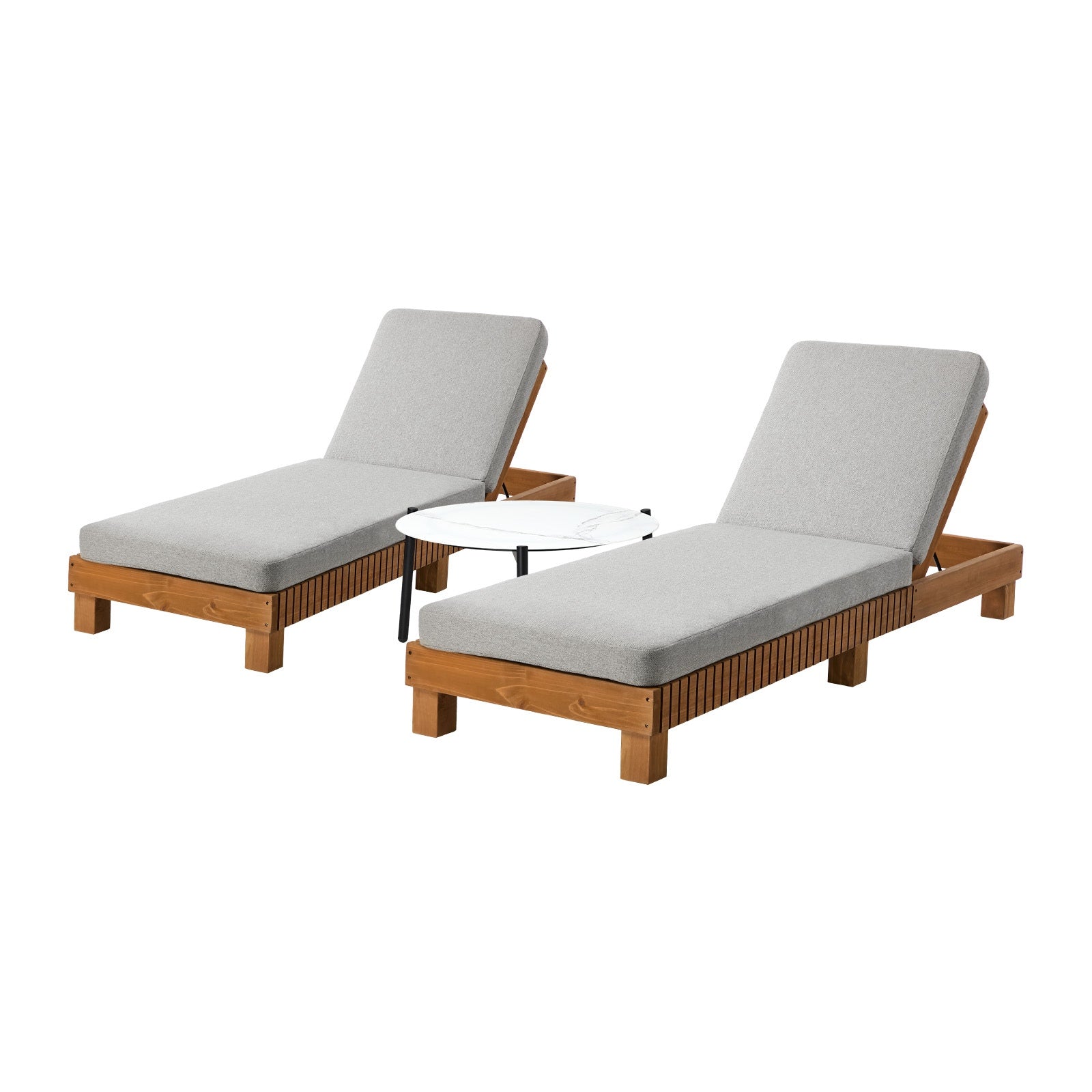 Livsip Sun Lounge Set with Table Outdoor Lounge Daybed Recliner Furniture Beige