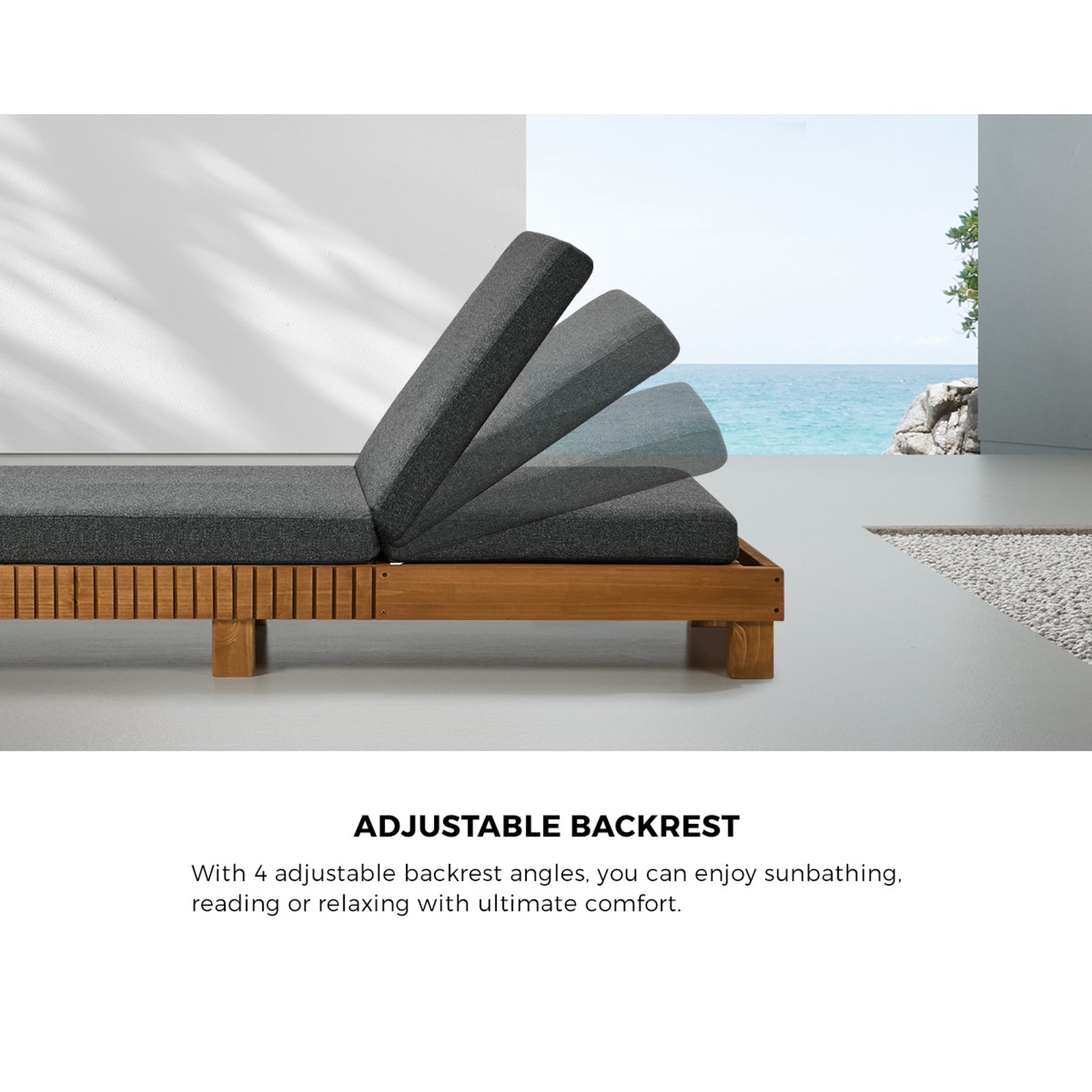 Livsip Outdoor Sun Lounge Wooden Lounger Day Bed Recliner Patio Furniture Grey