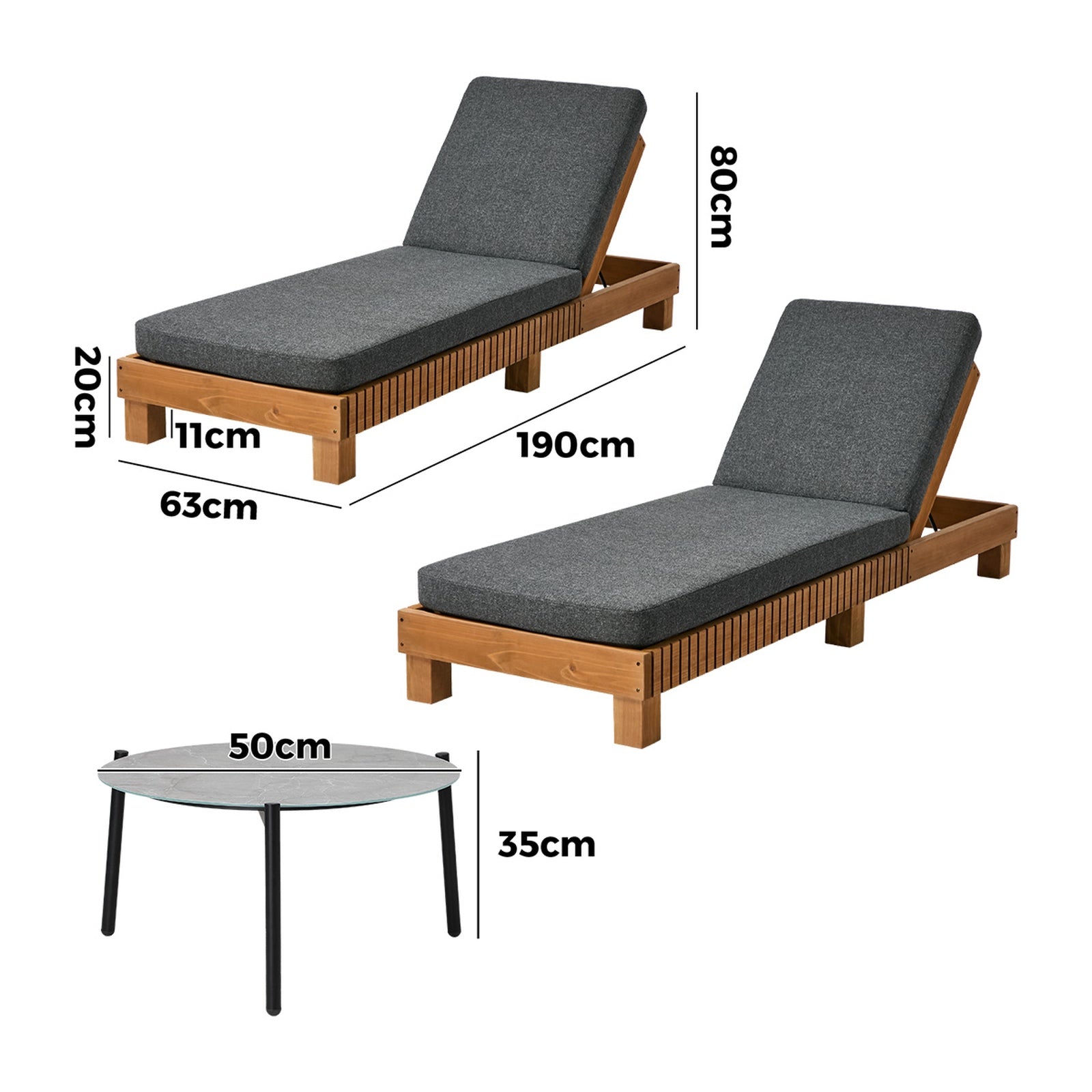 Livsip Sun Lounge Set with Table Outdoor Lounge Daybed Recliner Furniture Grey