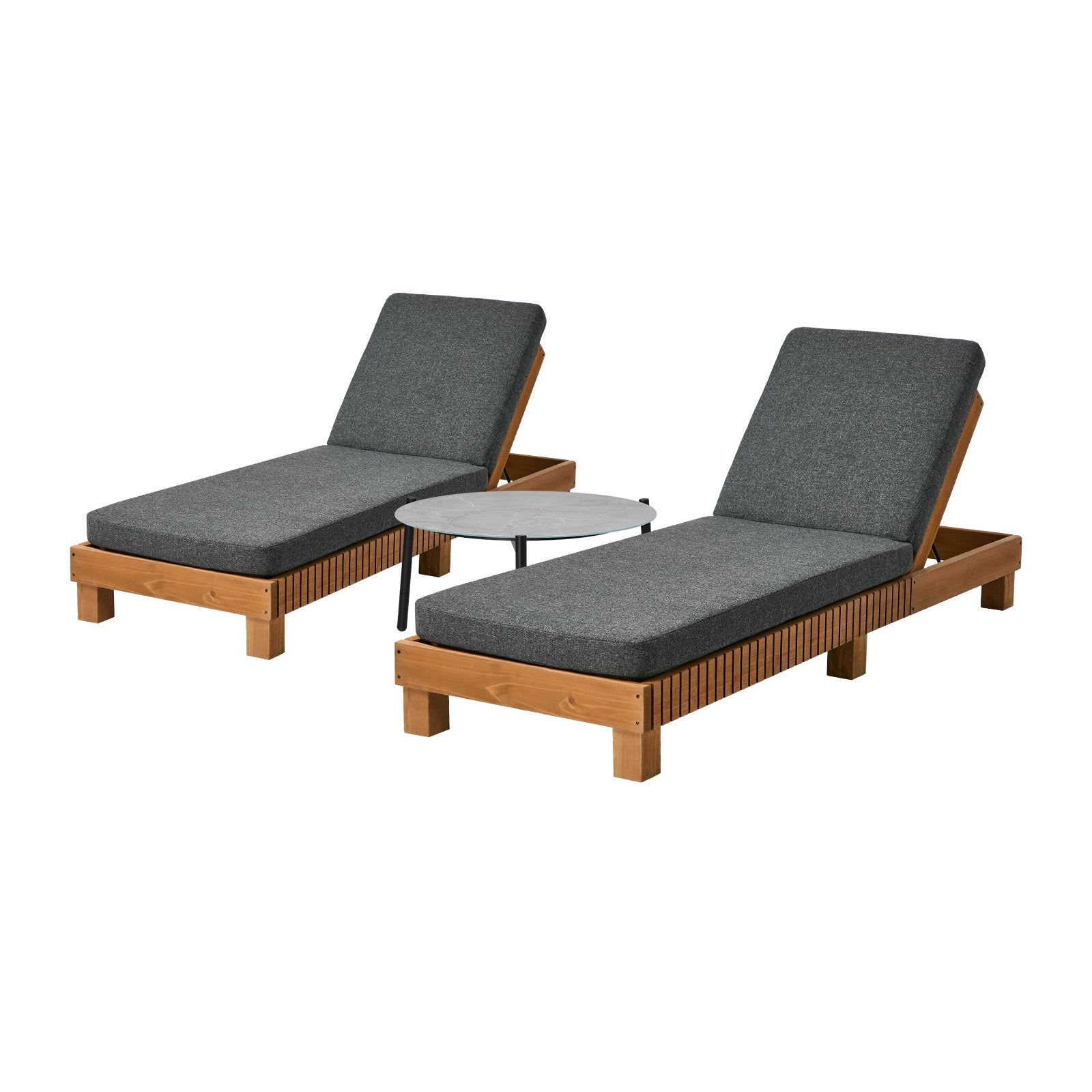 Livsip Sun Lounge Set with Table Outdoor Lounge Daybed Recliner Furniture Grey