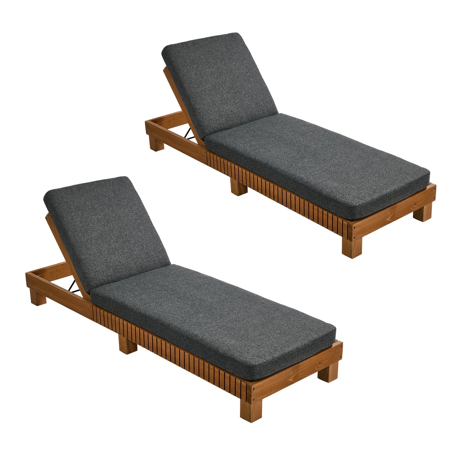 Livsip 2PCS Outdoor Sun Lounge Set Wooden Lounger Daybed Patio Furniture Grey