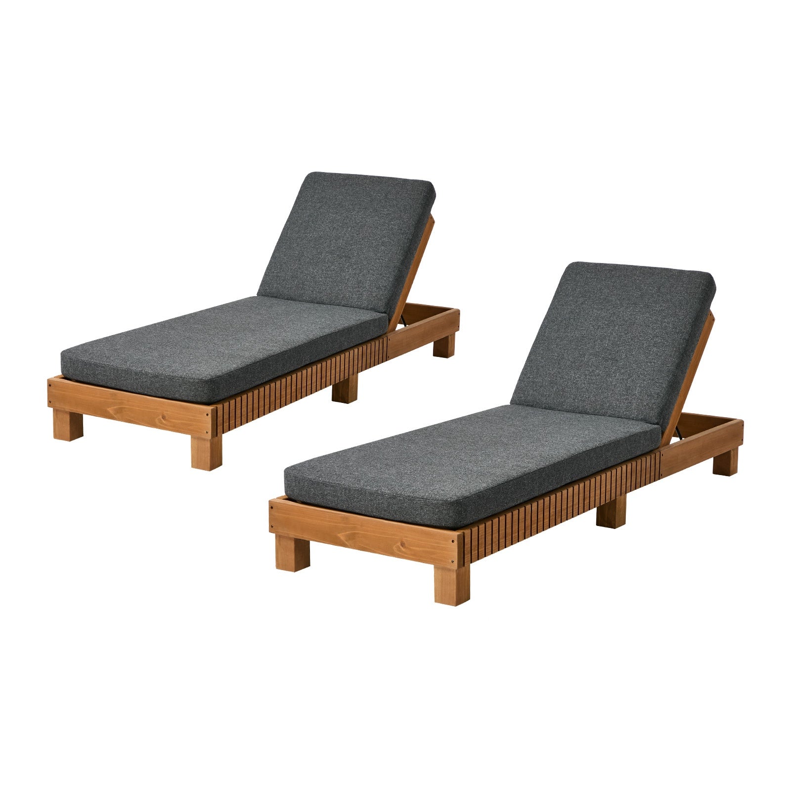 Livsip 2PCS Outdoor Sun Lounge Set Wooden Lounger Daybed Patio Furniture Grey