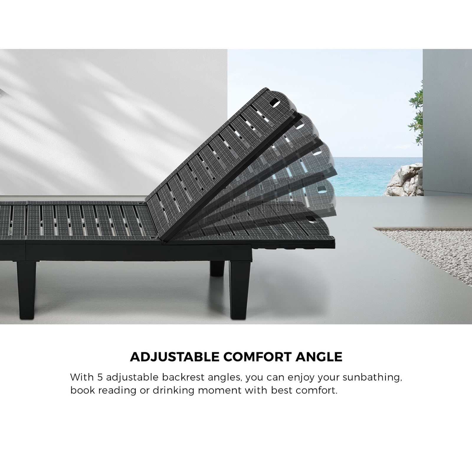 Livsip 3PCS Sun Lounge Set Outdoor Lounger Chair and Table Patio Furniture Black