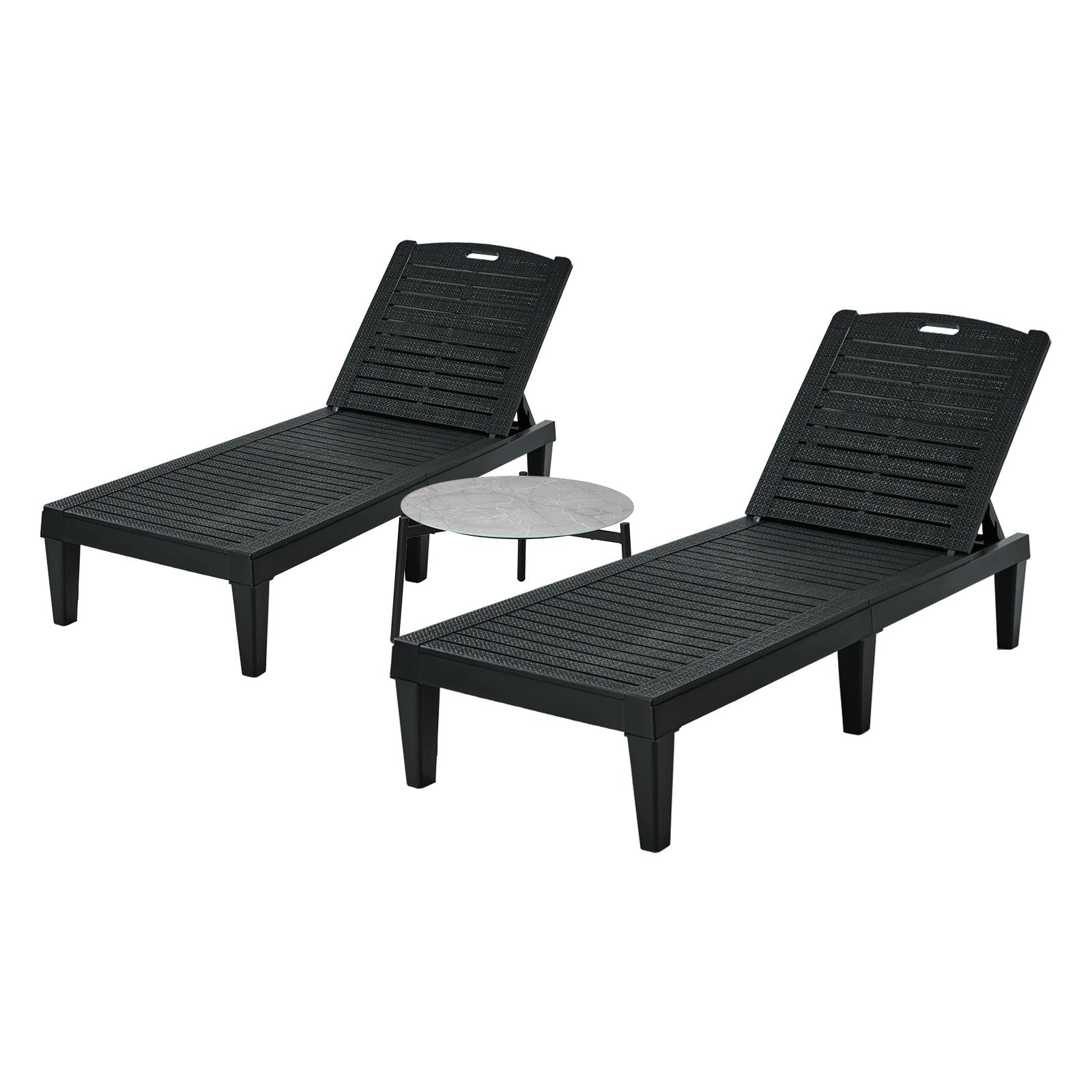 Livsip 3PCS Sun Lounge Set Outdoor Lounger Chair and Table Patio Furniture Black