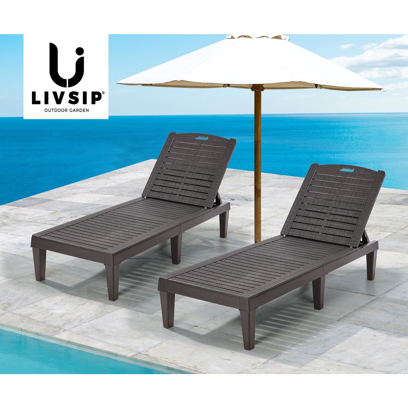 Livsip Sun Lounge Adjustable Outdoor Lounger Beach Chair Patio Furniture Brown
