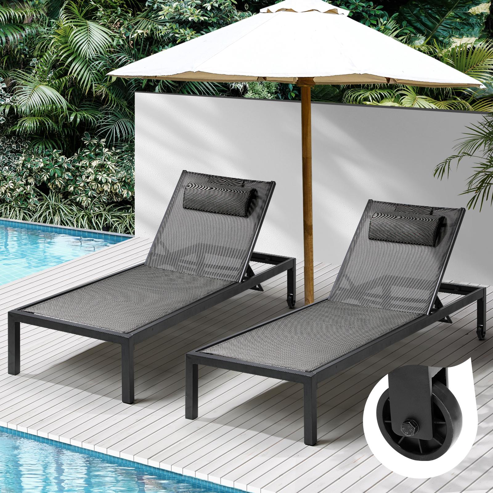 Livsip 2X Outdoor Sun Lounger Aluminium Day Bed Garden Patio Furniture Setting - Sunyee