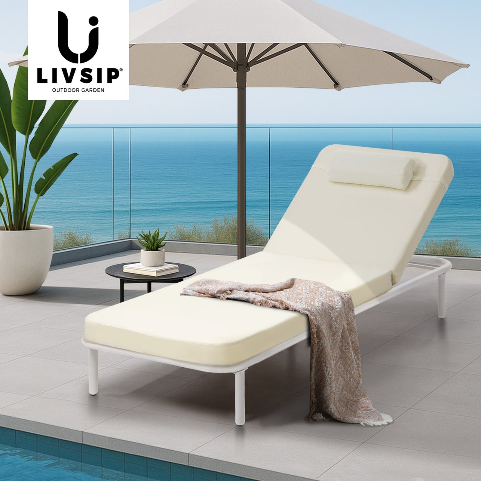 Livsip Sun Lounge Outdoor Lounger Sofa Day Bed Patio Furniture Setting Beige - Sunyee