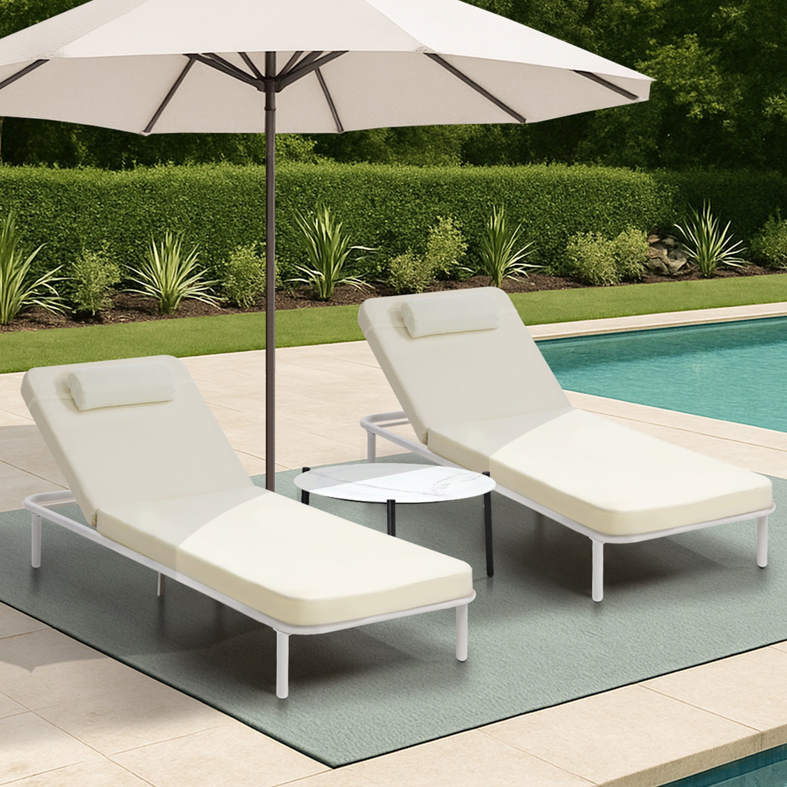 Livsip 3PCS Sun Lounge Outdoor Lounger Set Table Chairs Patio Furniture Beige - Sunyee