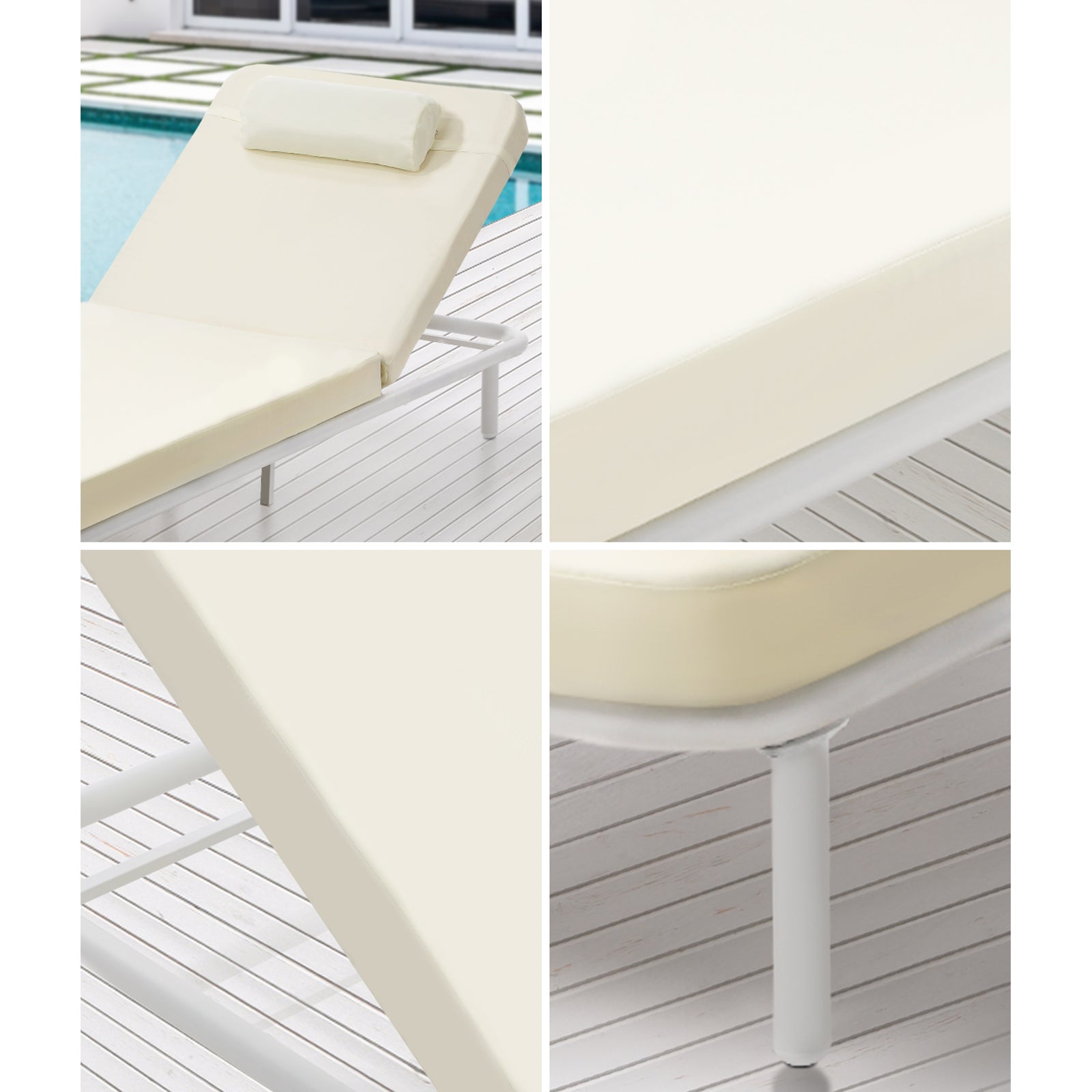 Livsip 3PCS Sun Lounge Outdoor Lounger Set Table Chairs Patio Furniture Beige - Sunyee