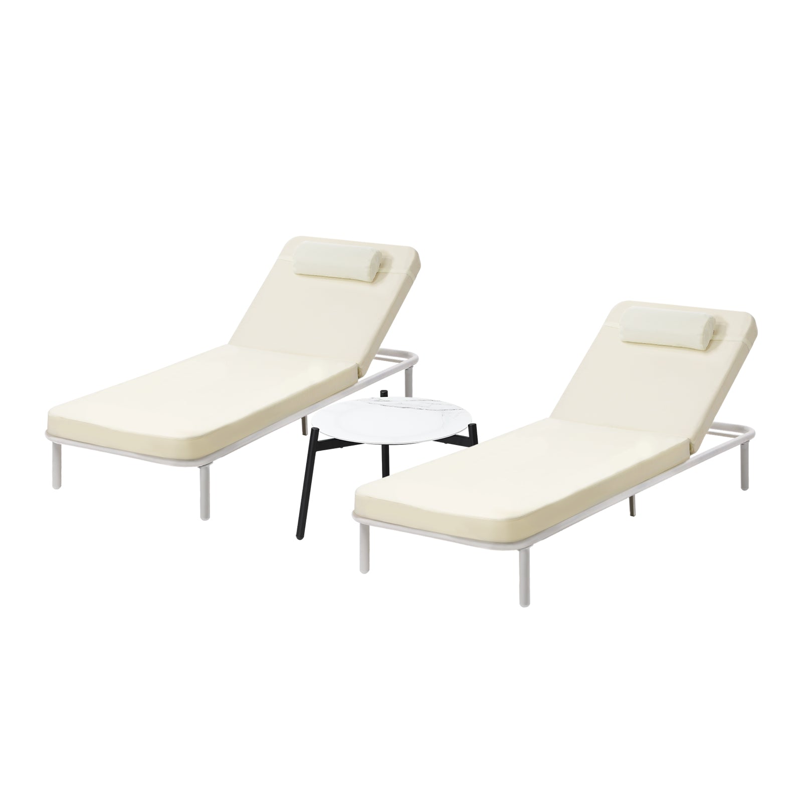 Livsip 3PCS Sun Lounge Outdoor Lounger Set Table Chairs Patio Furniture Beige - Sunyee
