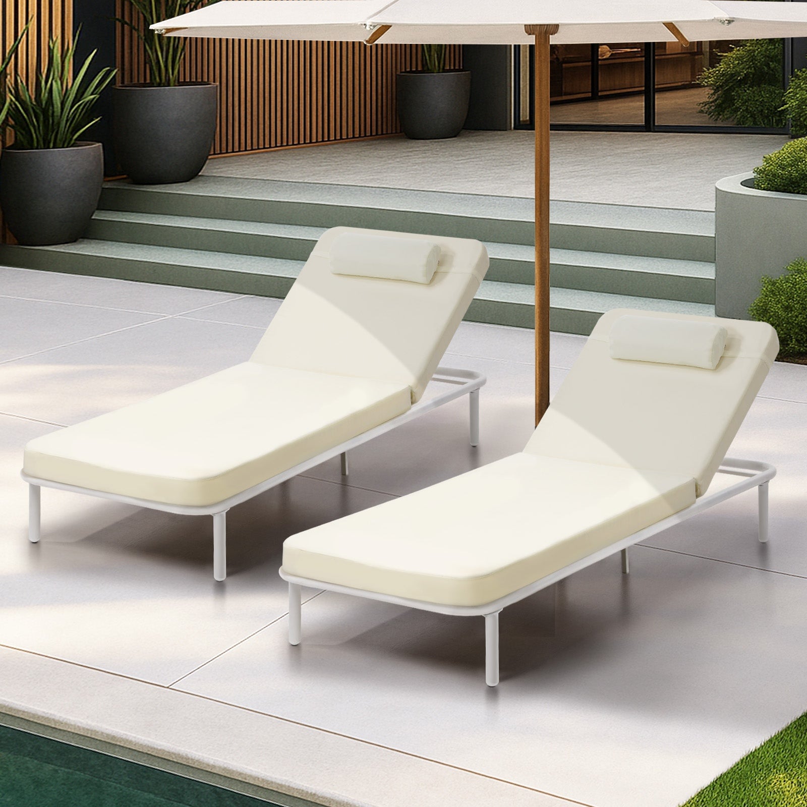 Livsip 2PCS Sun Lounge Outdoor Lounger Day Bed Patio Furniture Setting Beige - Sunyee