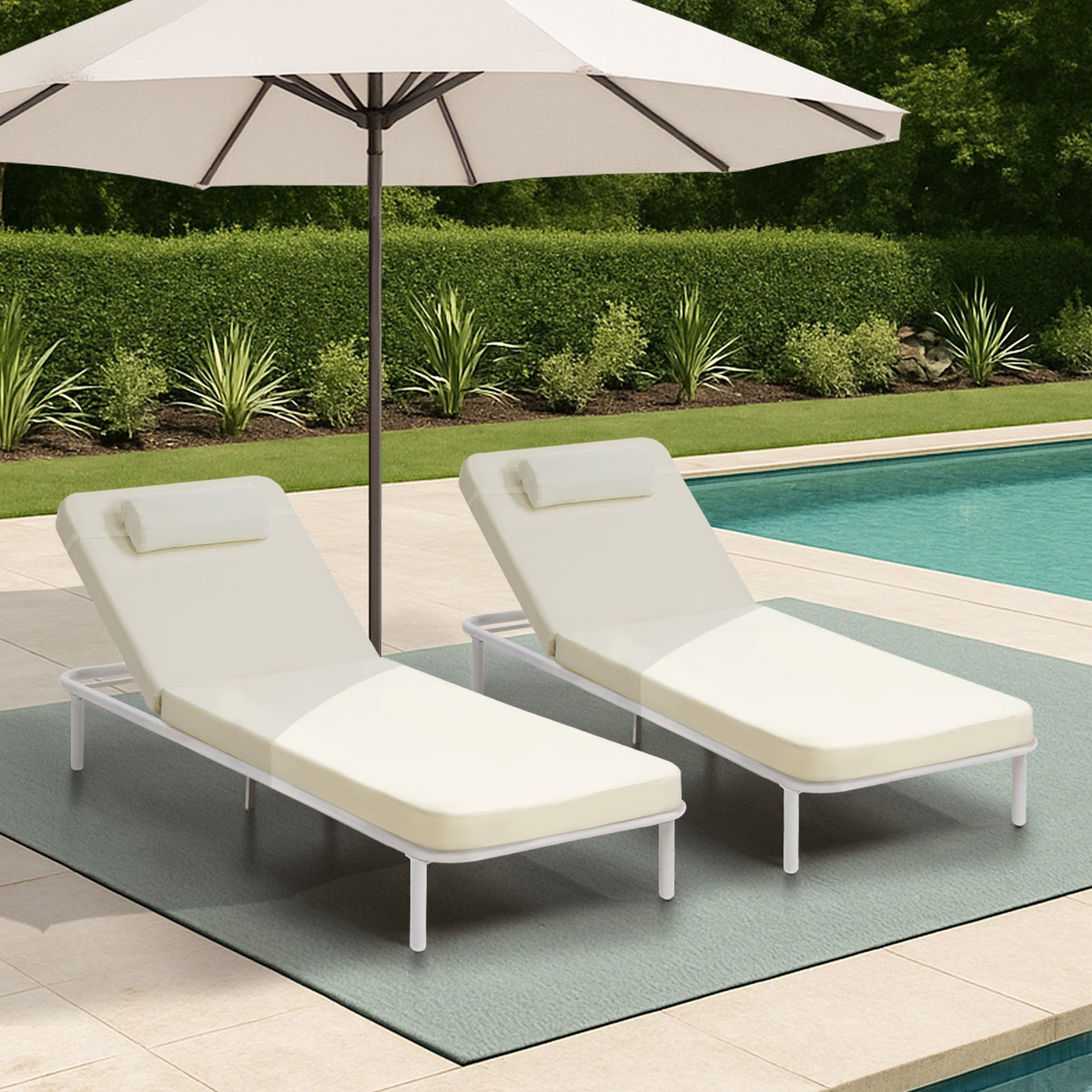 Livsip 2PCS Sun Lounge Outdoor Lounger Day Bed Patio Furniture Setting Beige - Sunyee