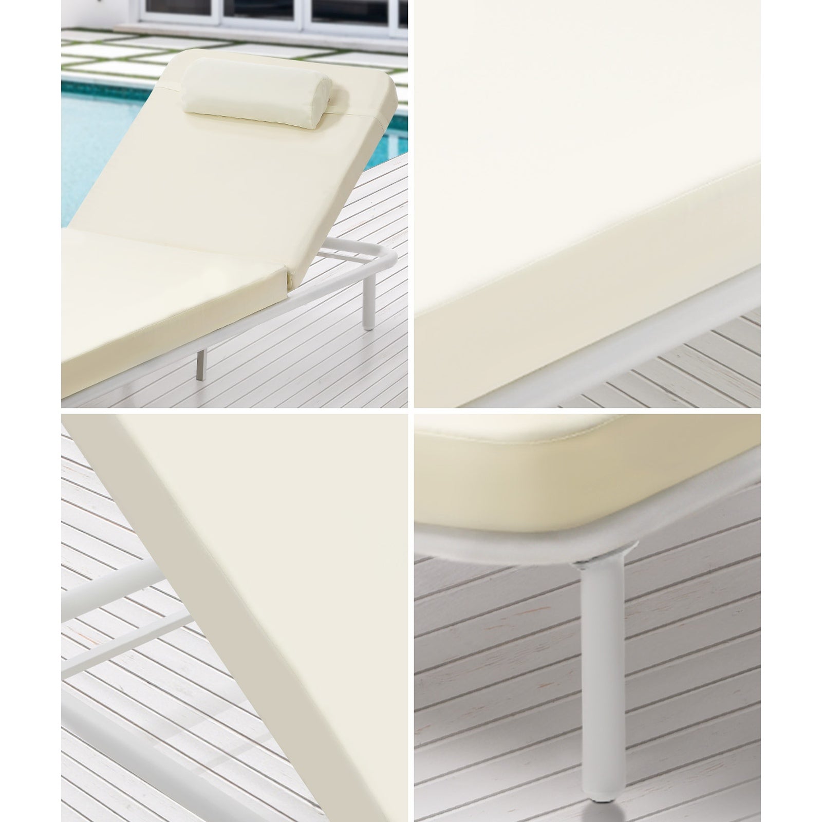 Livsip 2PCS Sun Lounge Outdoor Lounger Day Bed Patio Furniture Setting Beige - Sunyee