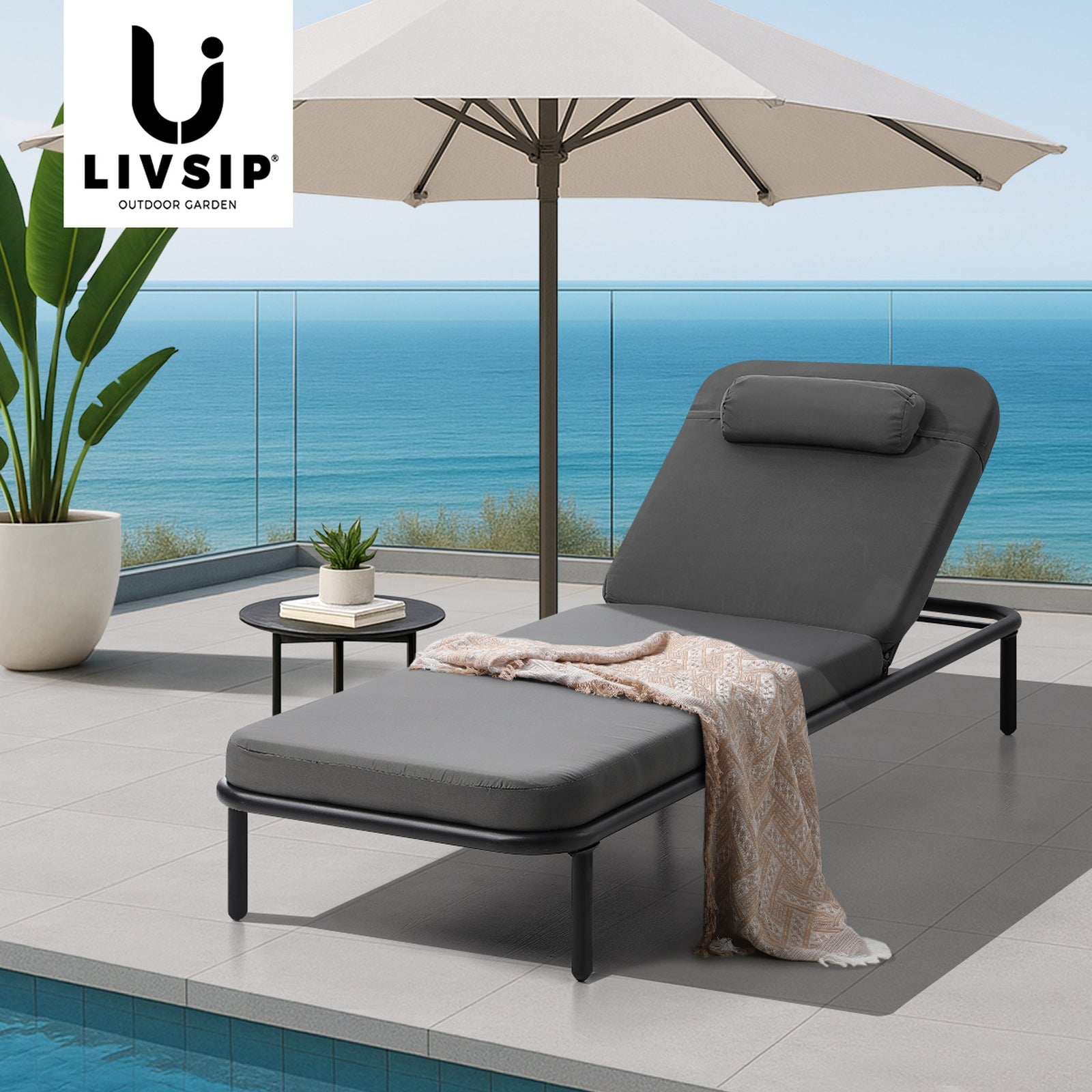 Livsip Sun Lounge Outdoor Lounger Sofa Day Bed Patio Furniture Setting Grey - Sunyee
