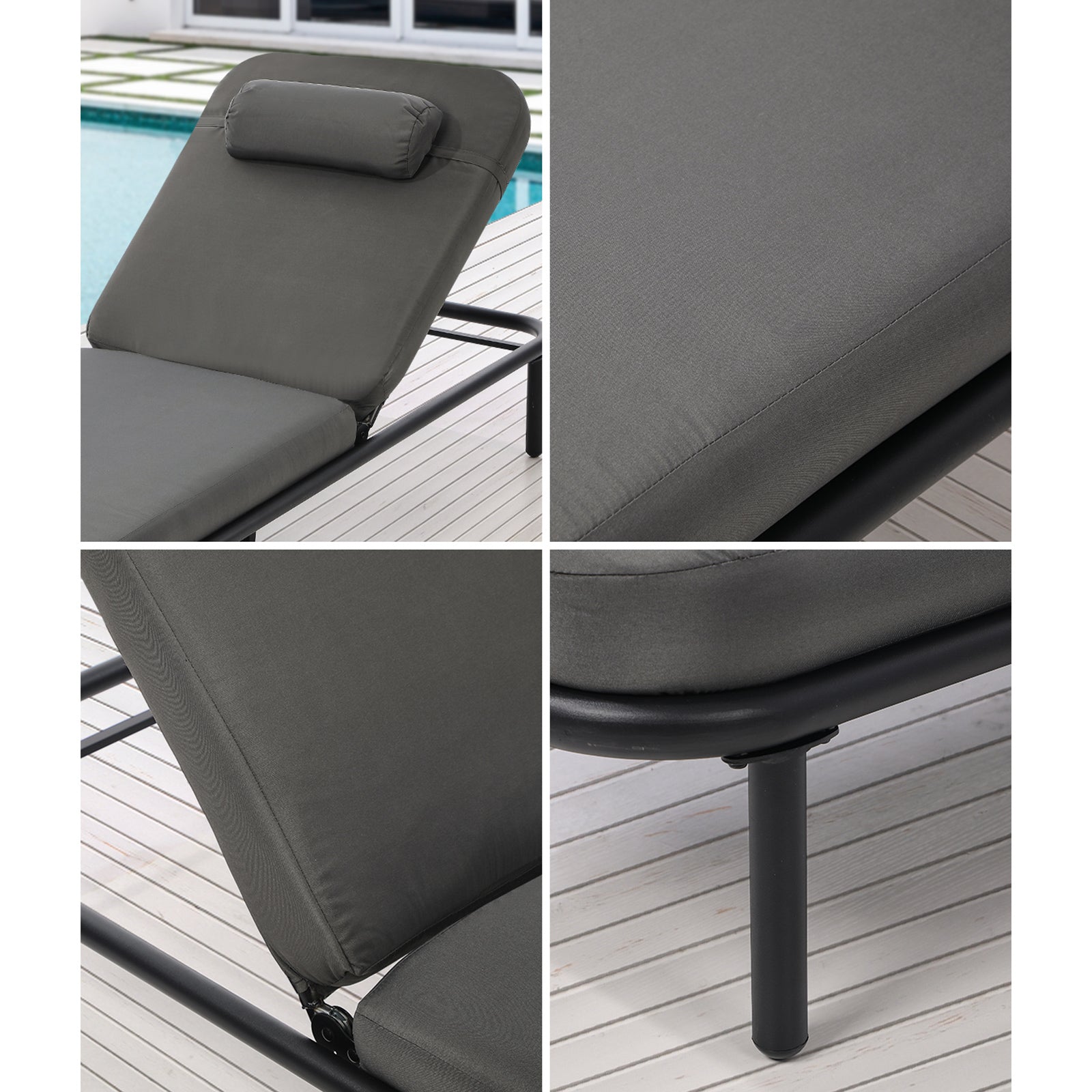 Livsip 3PCS Sun Lounge Outdoor Lounger Set Table Chairs Patio Furniture Grey - Sunyee