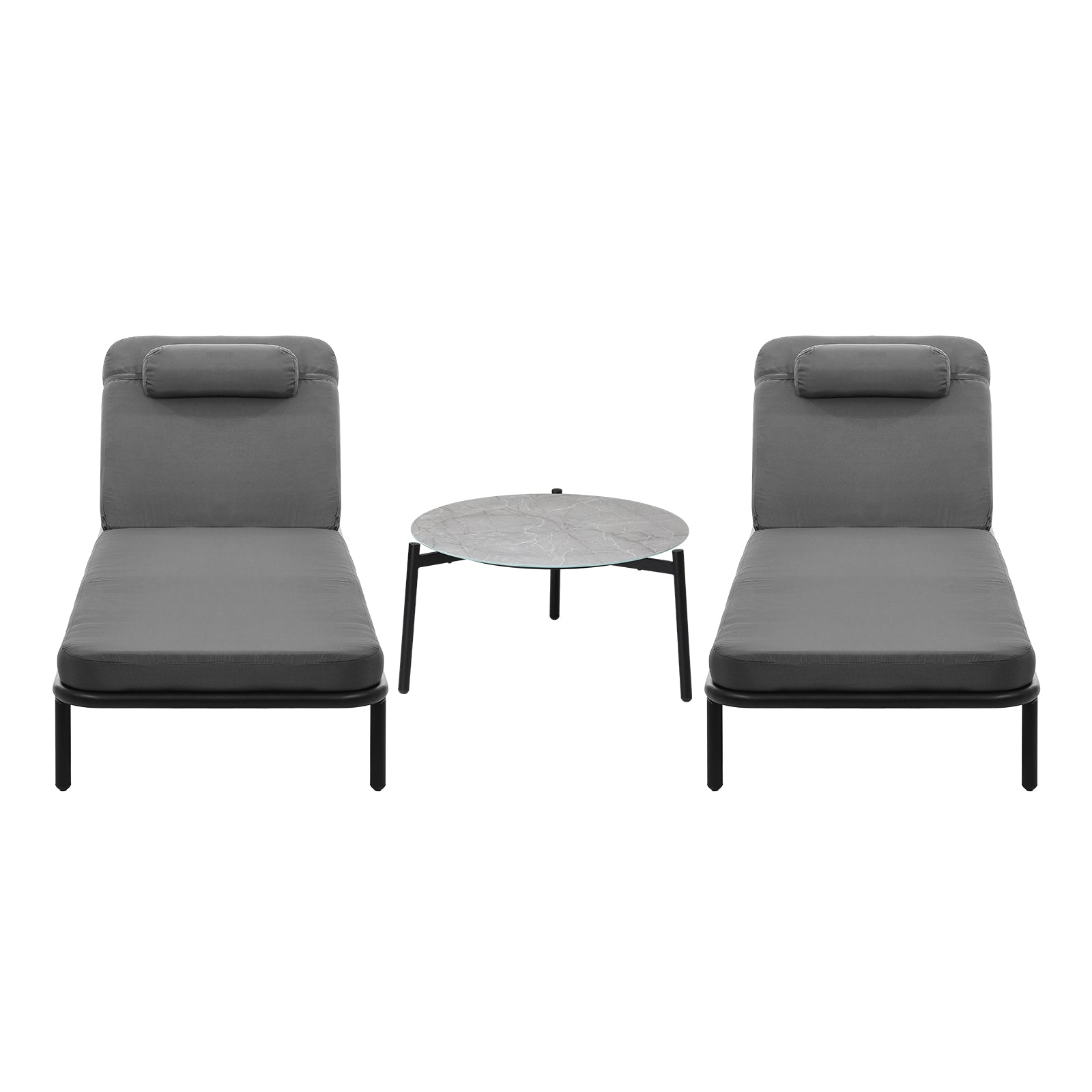 Livsip 3PCS Sun Lounge Outdoor Lounger Set Table Chairs Patio Furniture Grey - Sunyee