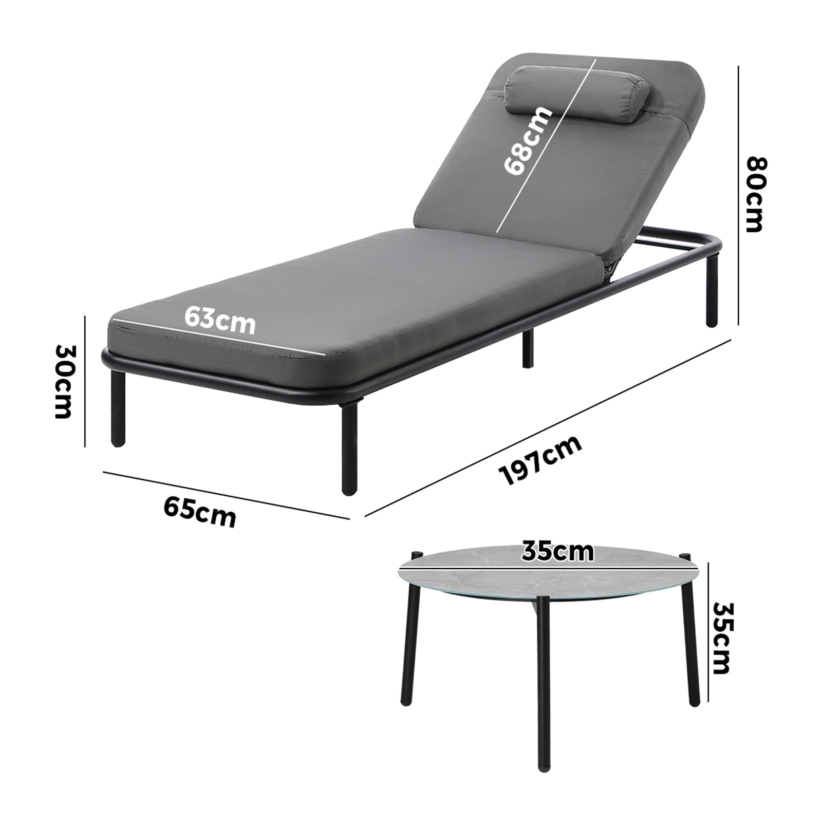 Livsip 3PCS Sun Lounge Outdoor Lounger Set Table Chairs Patio Furniture Grey - Sunyee