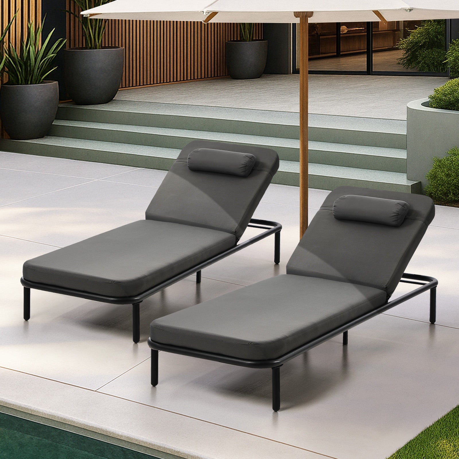Livsip 2PCS Sun Lounge Outdoor Lounger Day Bed Patio Furniture Setting Grey - Sunyee