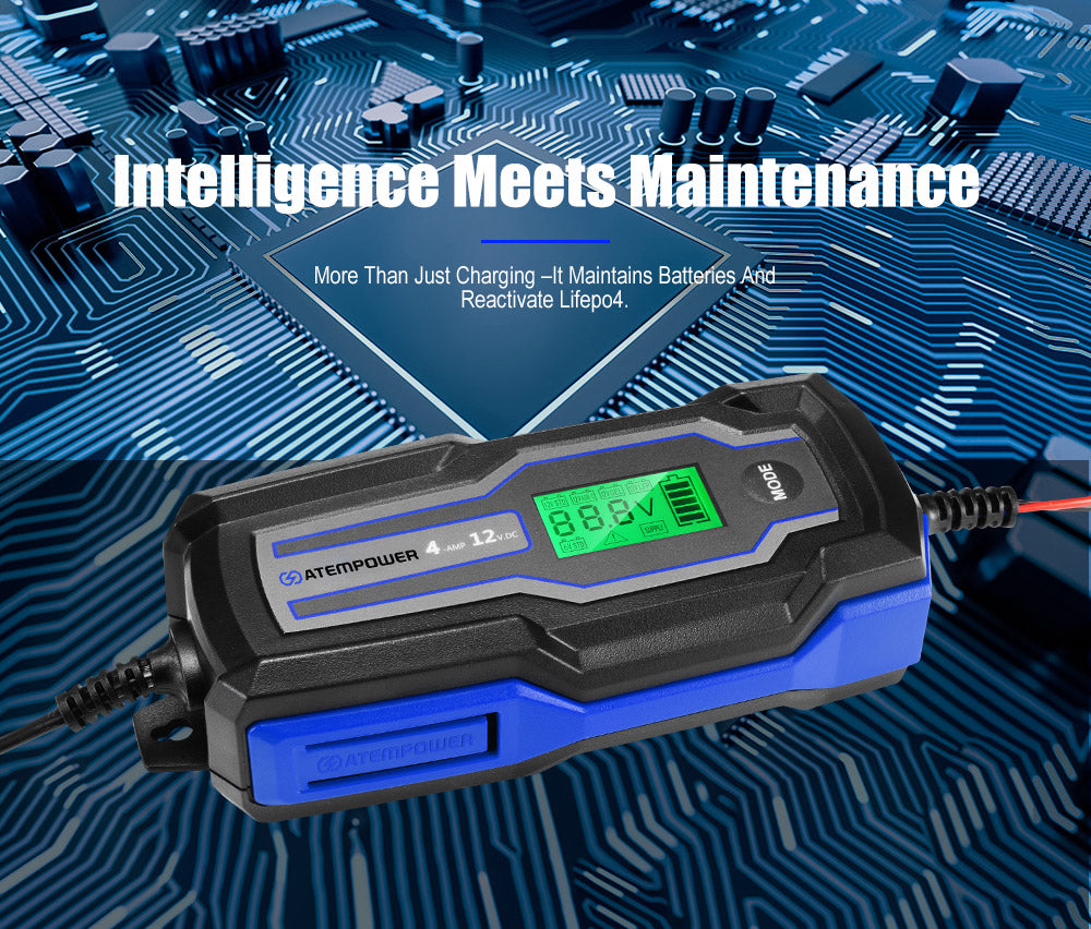 Smart Battery Charger 4A 6V/12V Automatic SLA AGM Car Truck Boat Motorcycle - Sunyee