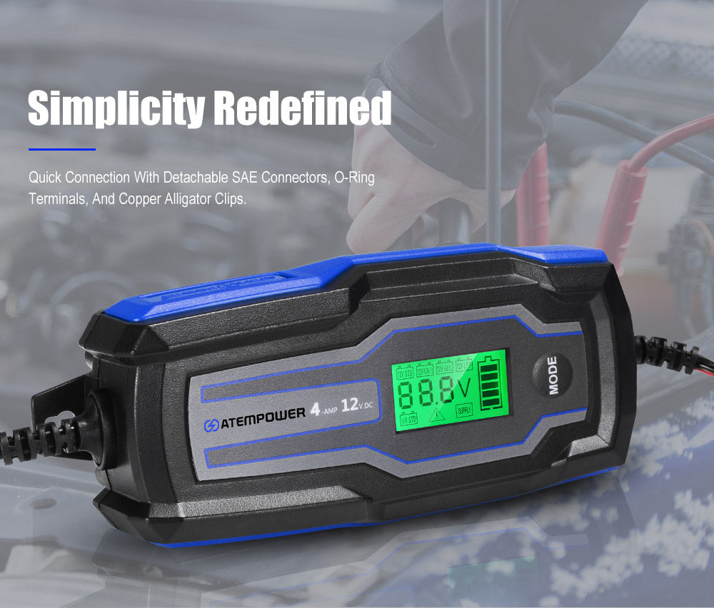 Smart Battery Charger 4A 6V/12V Automatic SLA AGM Car Truck Boat Motorcycle - Sunyee