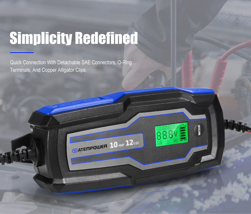 Smart Battery Charger 10A 6V/12V Automatic AGM Car Truck Boat Motorcycle GEL - Sunyee