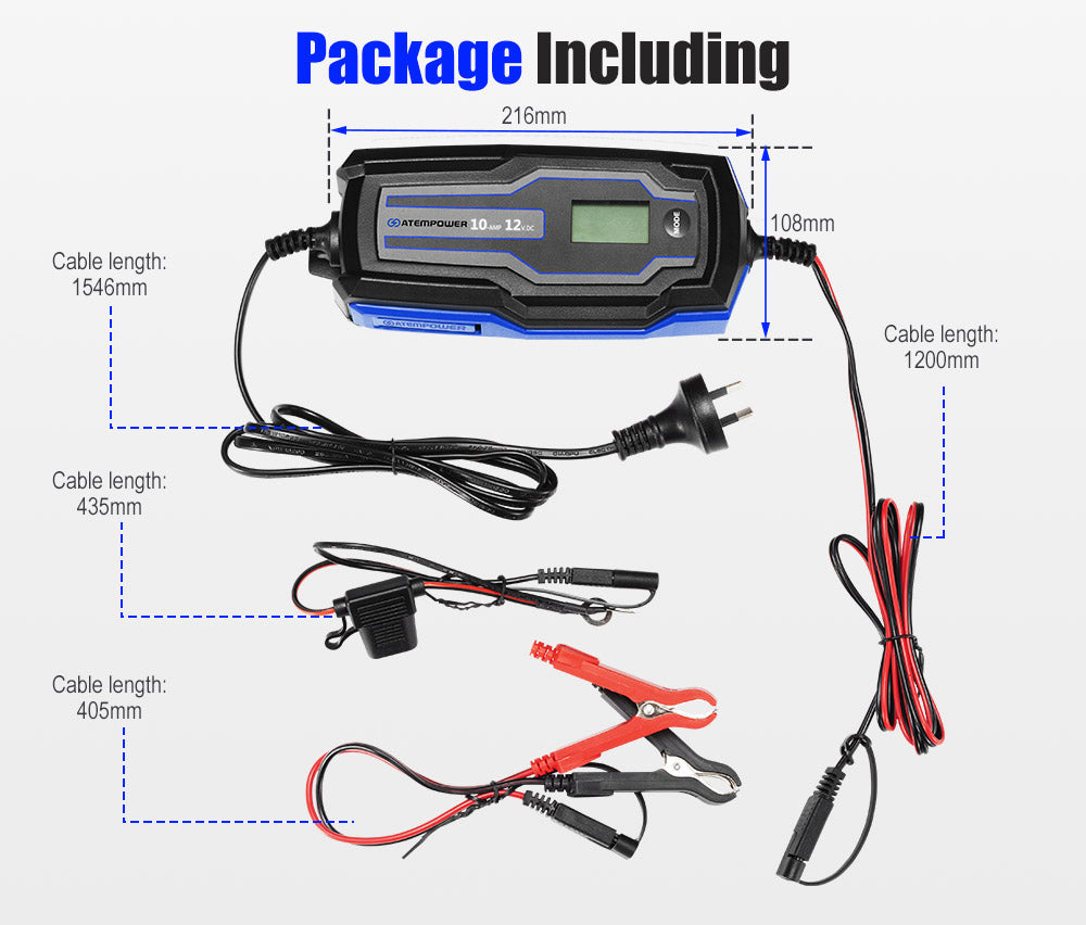 Smart Battery Charger 10A 6V/12V Automatic AGM Car Truck Boat Motorcycle GEL - Sunyee