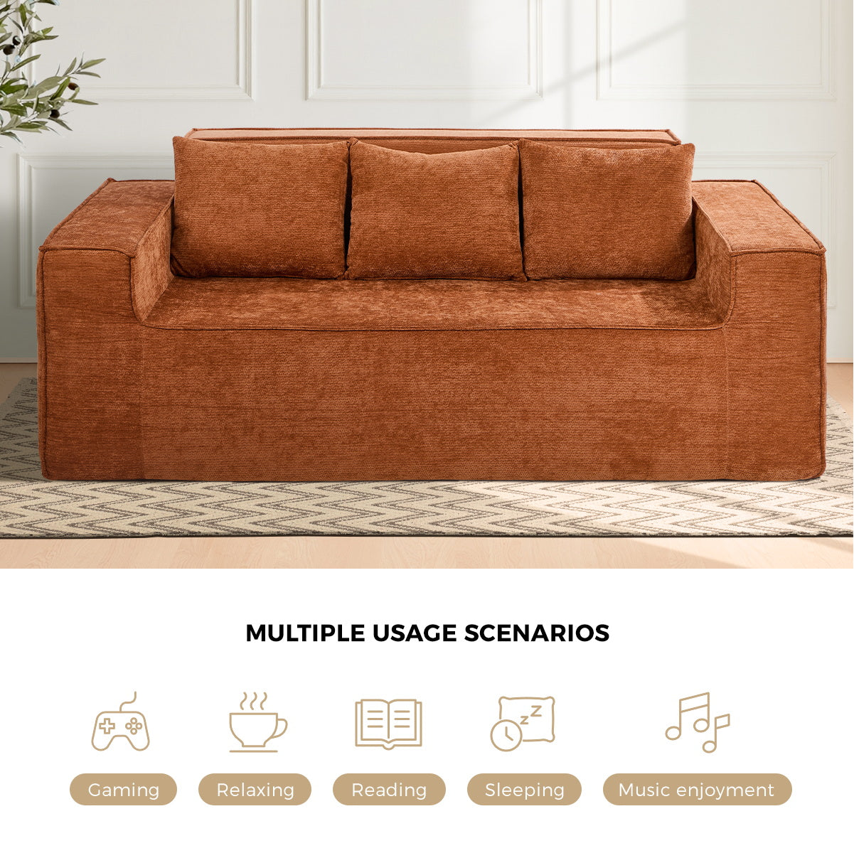Oikiture Compressed Sofa in a Box Couch with Storage 195cm Chenille Brown - Sunyee