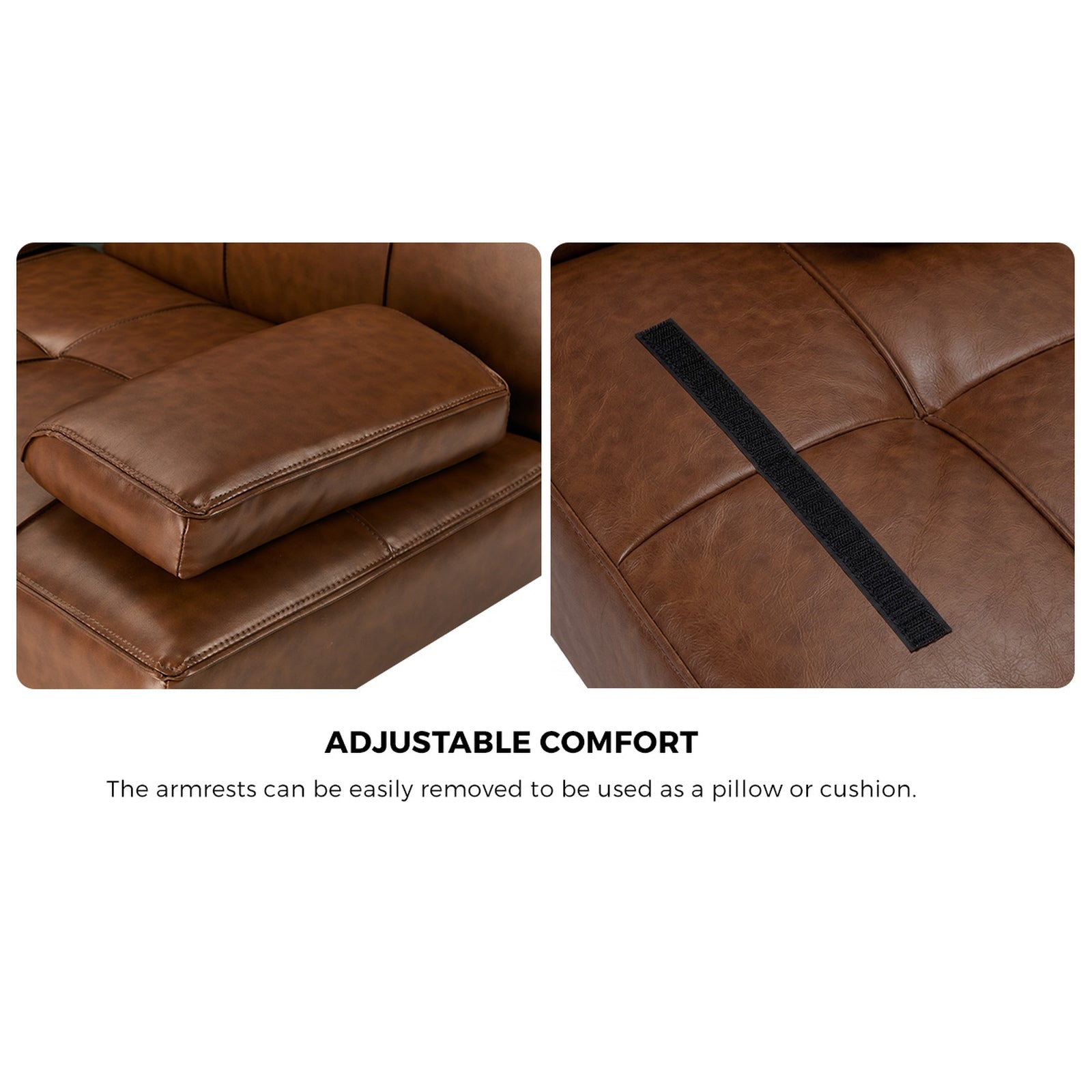 Oikiture Sofa Bed Couch Cup Holders Convertible Guest Sleeper Faux Leather Brown