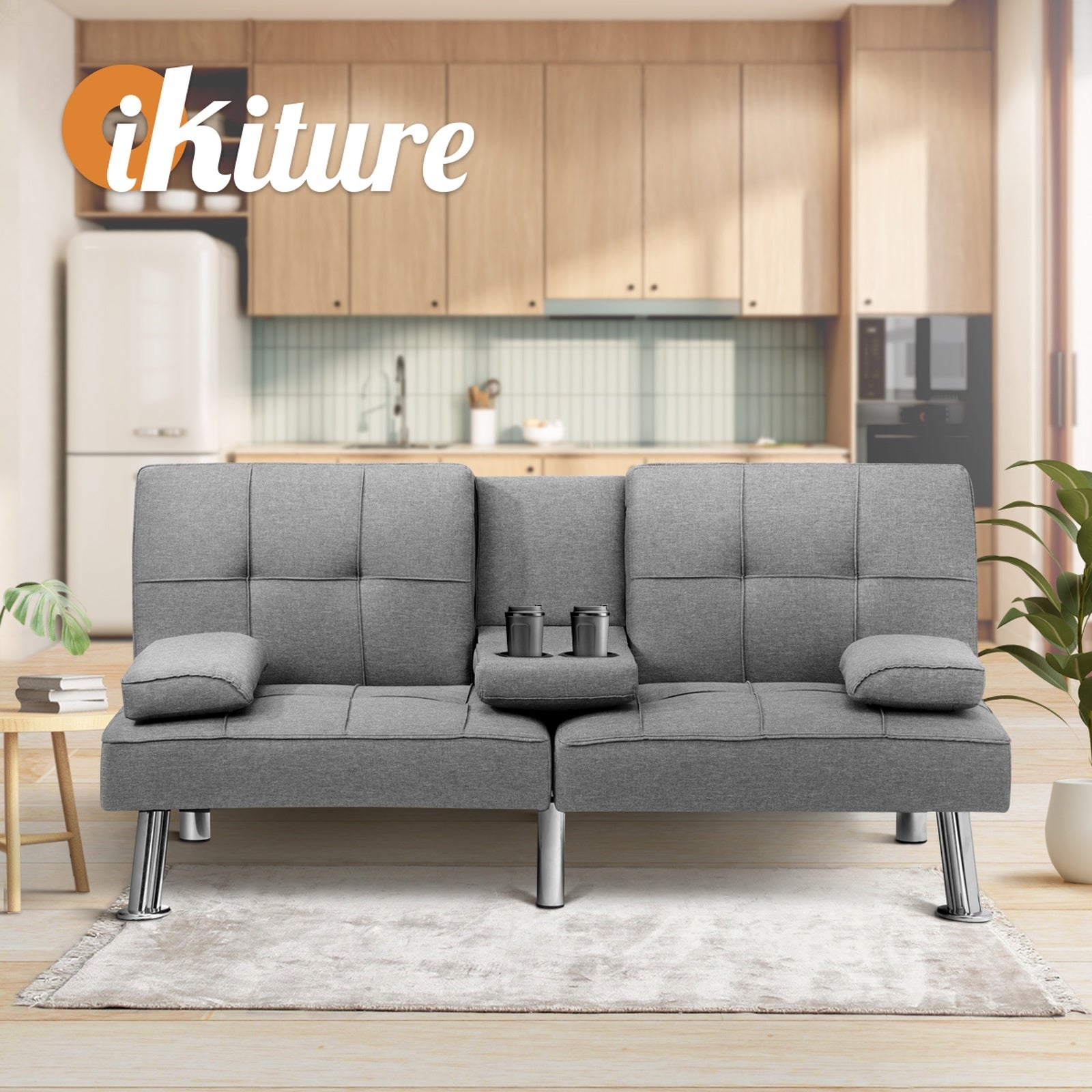 Oikiture Sofa Bed Lounge 3 Seater Futon Couch Recliner Cup Holder Sofabed Seat - Sunyee