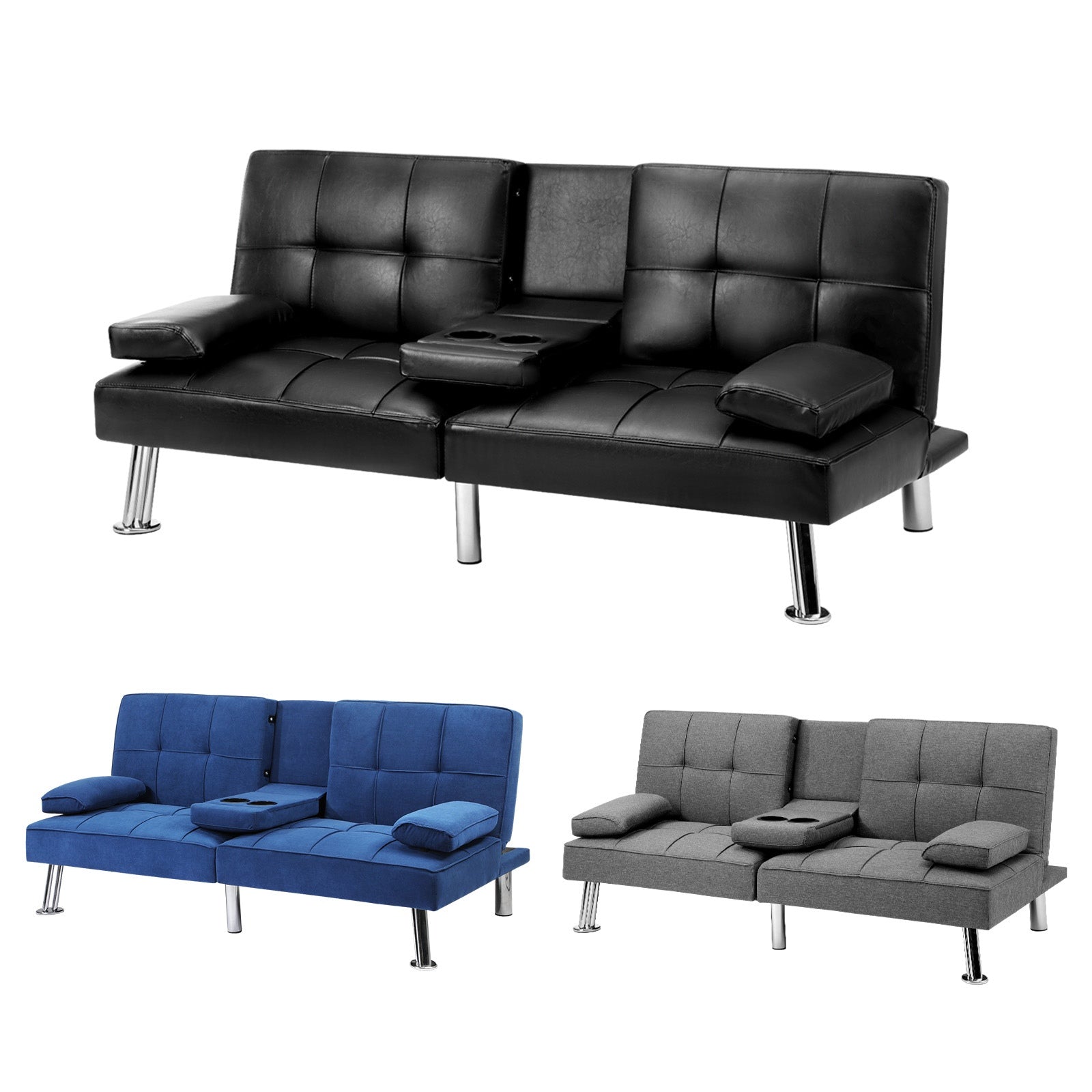 Oikiture Sofa Bed Lounge 3 Seater Futon Couch Recliner Cup Holder Sofabed Seat - Sunyee